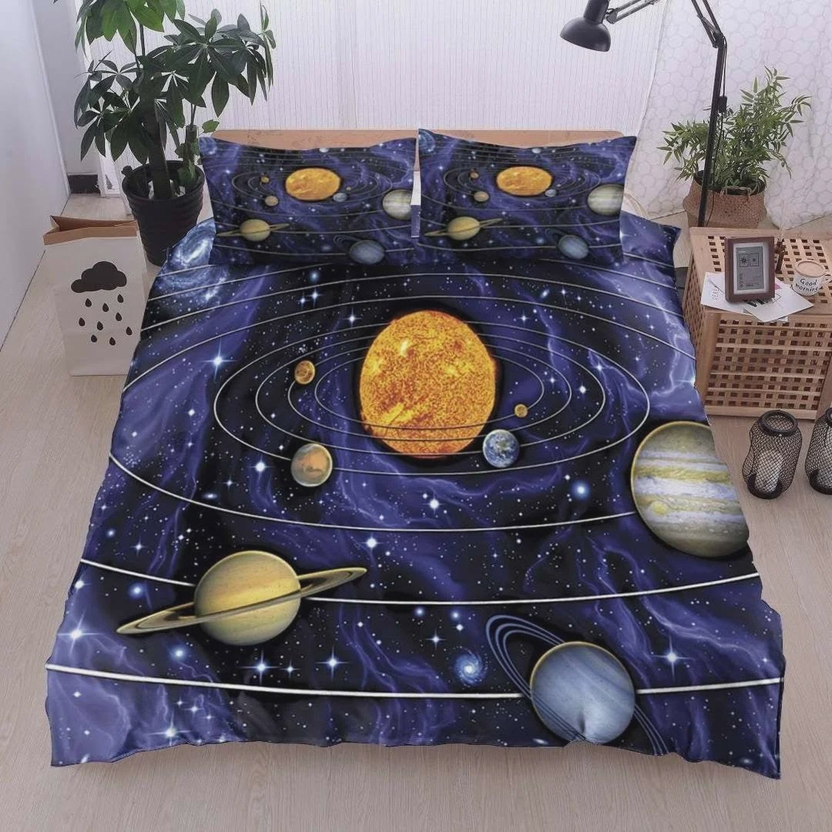 Solar System Galaxy Pattern Bed Sheets Spread Duvet Cover Bedding Set - Unique Anime Apparel for Fans