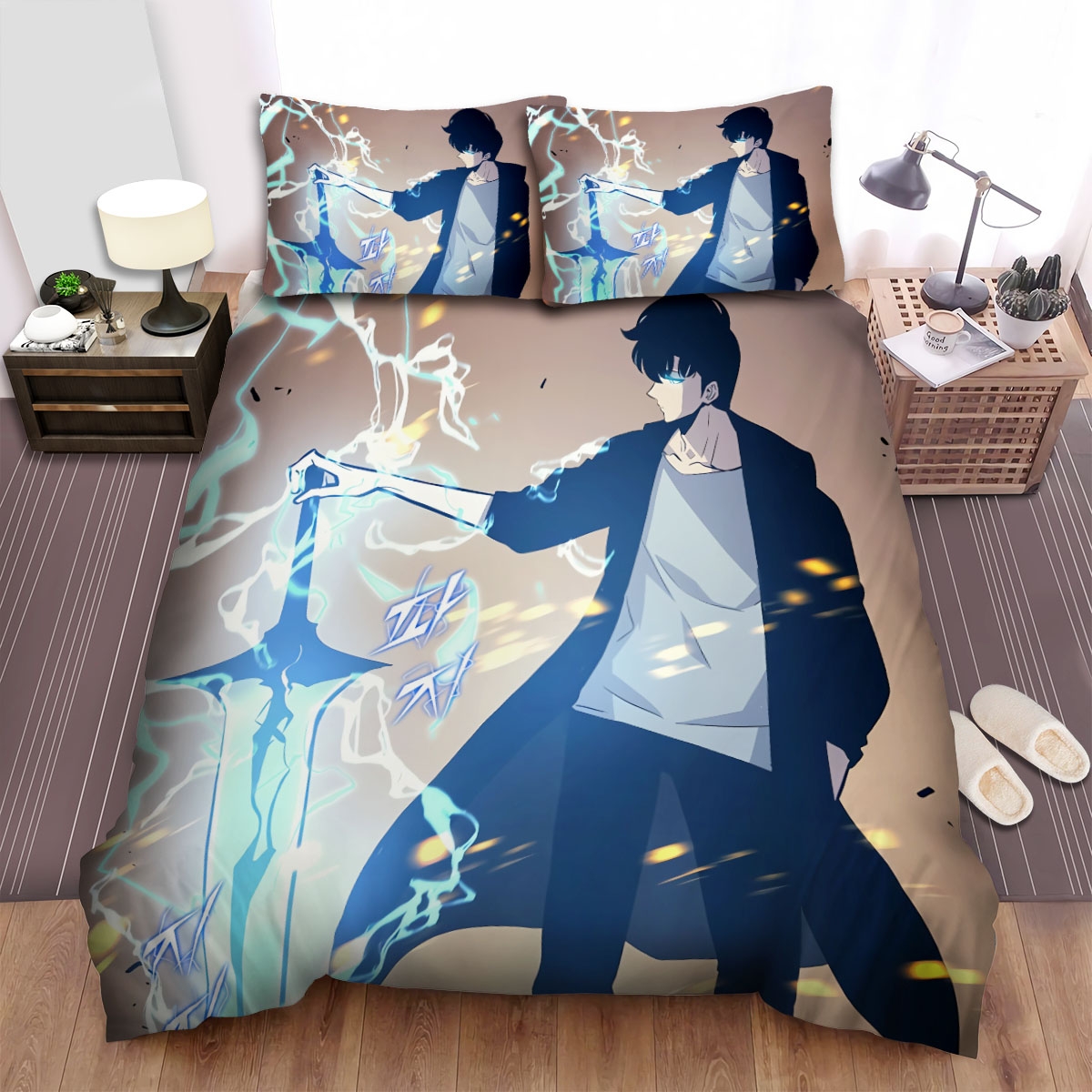 Solo Leveling Sung Jinwoo & The Demon King's Longsword Bed Sheets Spread Duvet Cover Bedding Set - Unique Anime Apparel for Fans