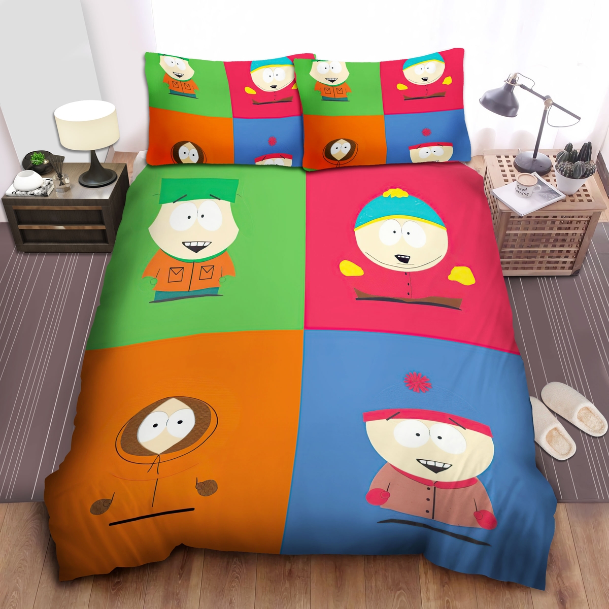 South Park 4 Main Characters Split Art Bed Sheets Spread Duvet Cover Bedding Set - Unique Anime Apparel for Fans