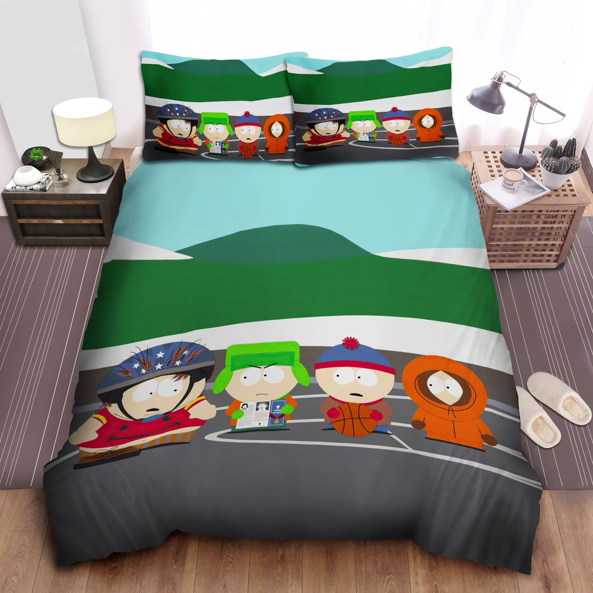 South Park Main Kids On Basketball Court Bed Sheets Spread Comforter Duvet Cover Bedding Set - Unique Anime Apparel for Fans