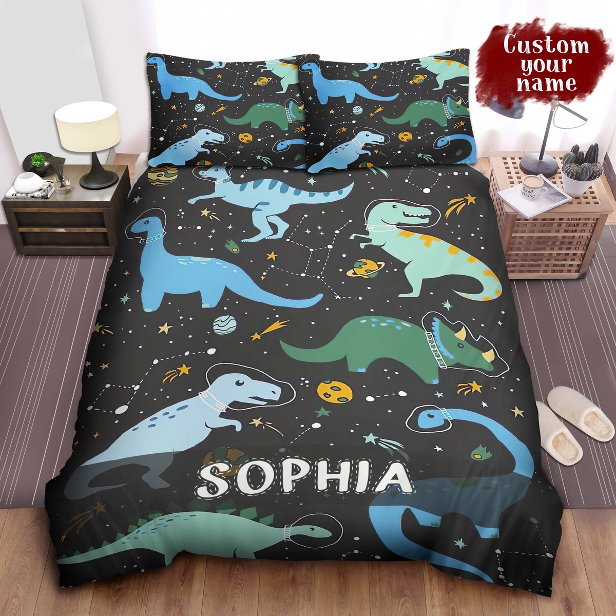Space Dinosaur Pattern Bed Sheets Spread Duvet Cover Bedding Set - Unique Anime Apparel for Fans