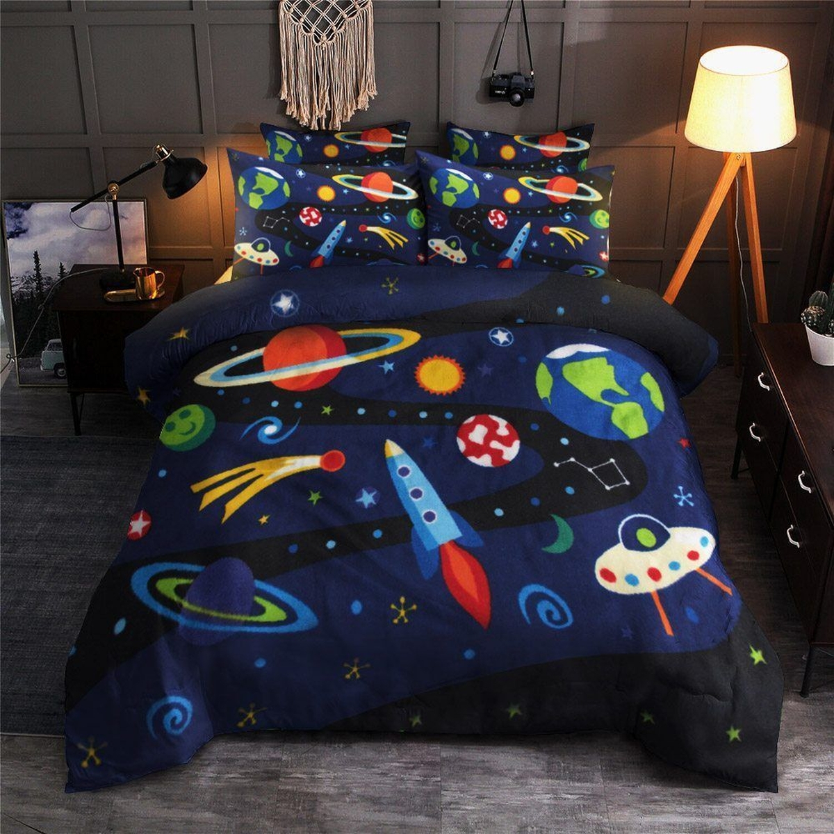 Space Planet Spaceship Bed Sheets Spread Duvet Cover Bedding Set Perfect Gifts For Sheep Lover Gifts For Birthday Christmas Thanksgiving - Unique Anime Apparel for Fans