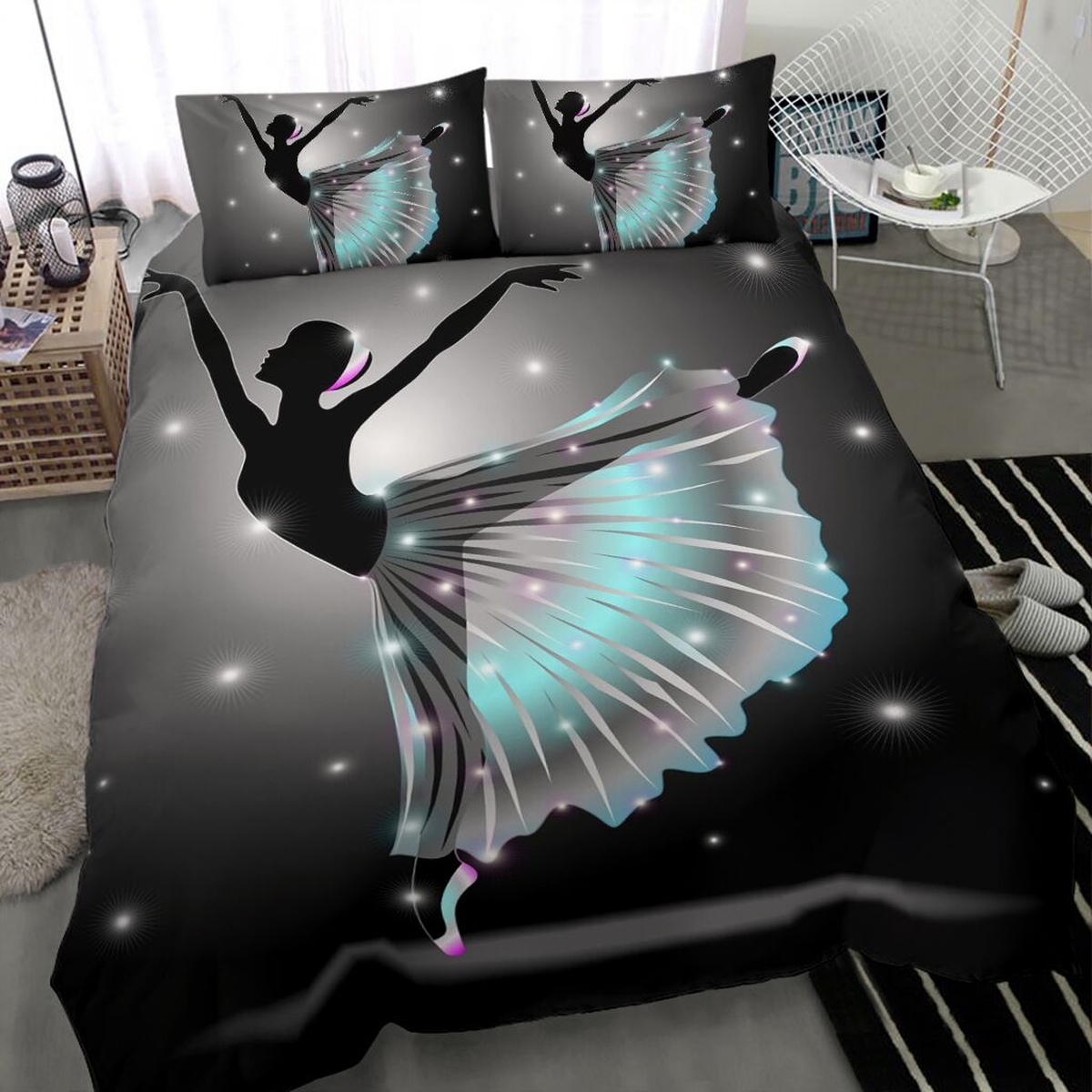 Sparkle Silhouette Of Ballet Dancer Bed Sheets Spread Duvet Cover Bedding Set - Unique Anime Apparel for Fans