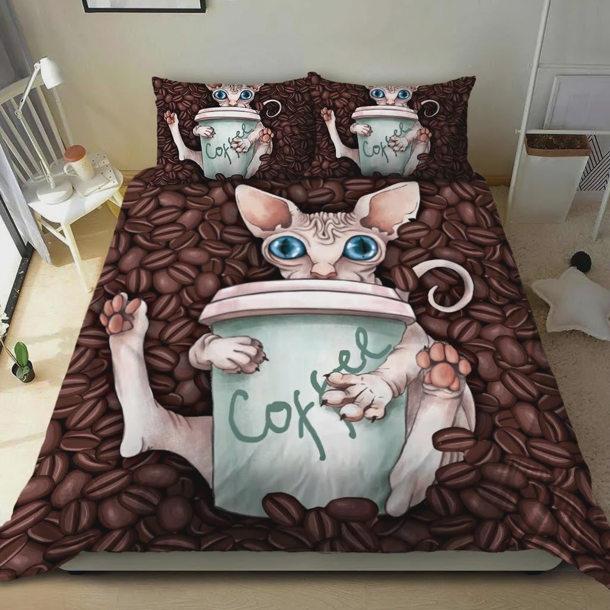 Sphynx Cat Coffee Bed Sheets Spread Duvet Cover Bedding Set - Unique Anime Apparel for Fans