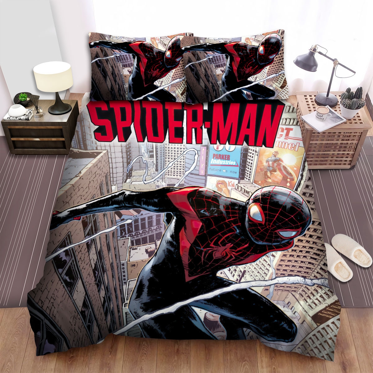 Spider Man Miles Morales Comics Volume One Bed Sheets Spread Duvet Cover Bedding Set - Unique Anime Apparel for Fans