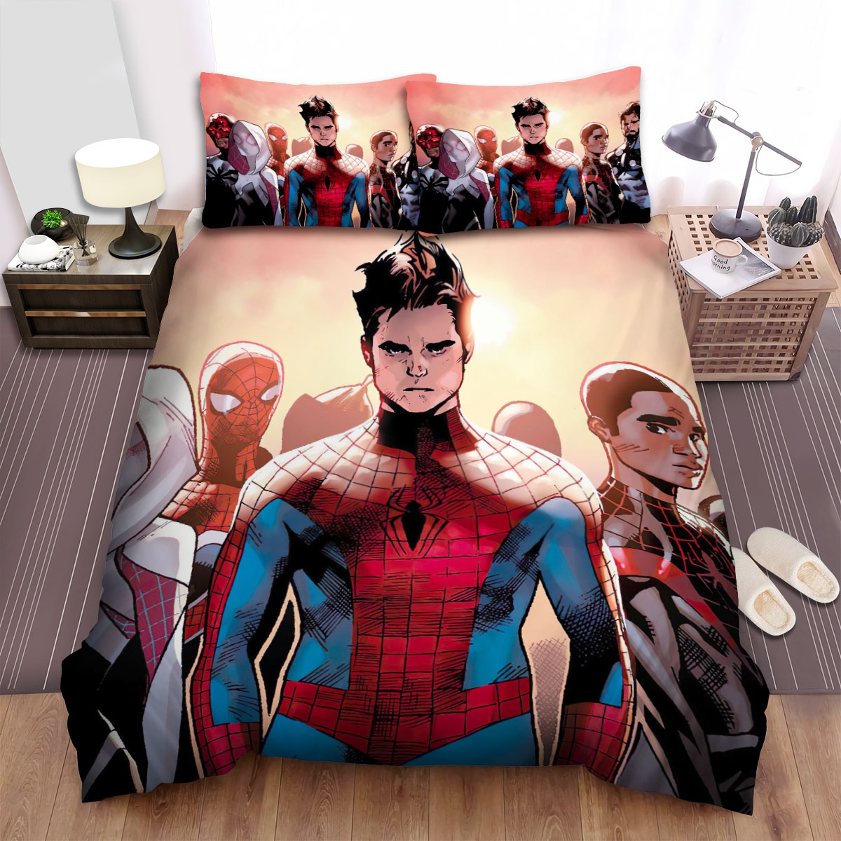 Spider Man Spider-Verse Comics Art Bed Sheets Spread Duvet Cover Bedding Set - Unique Anime Apparel for Fans