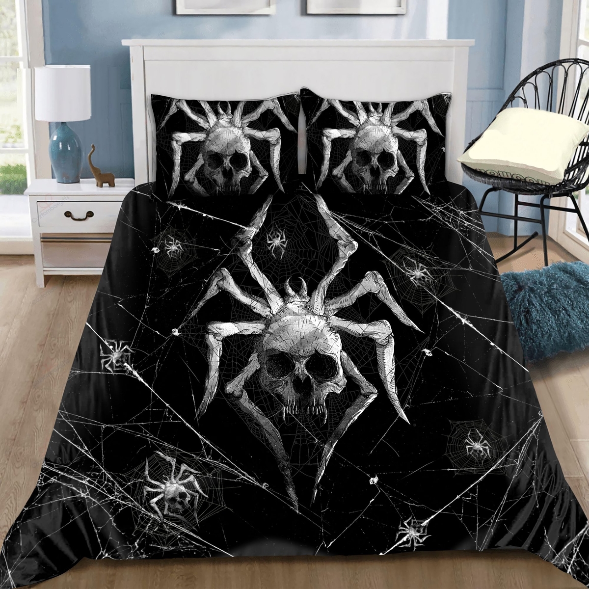 Spider Skull Bed Sheets Spread Duvet Cover Bedding Set - Unique Anime Apparel for Fans