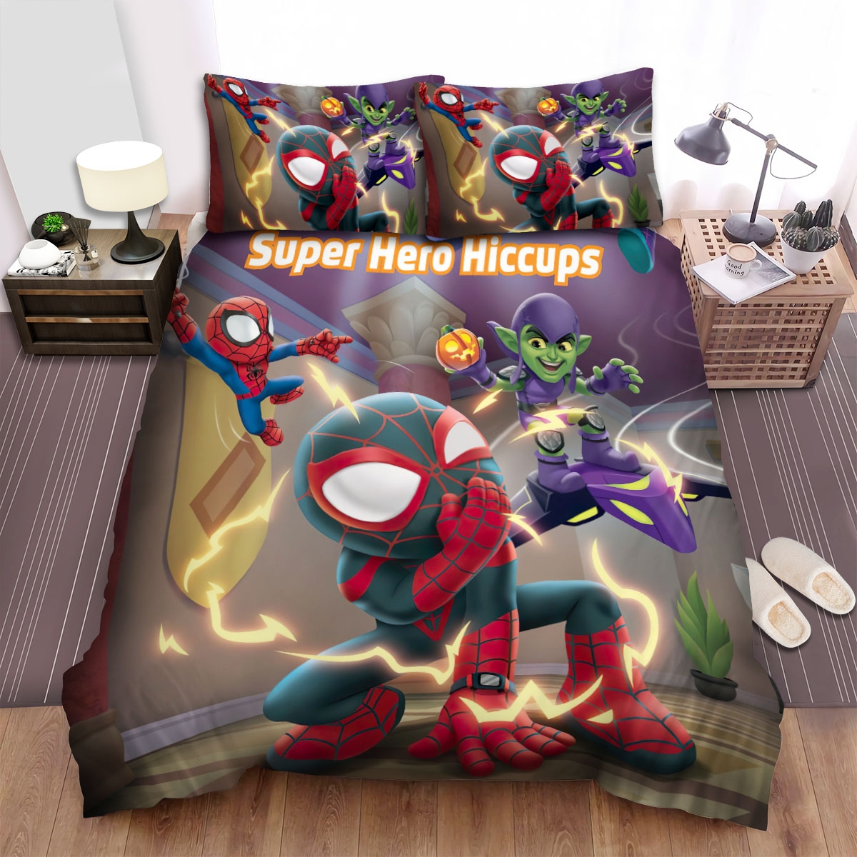 Spidey And His Amazing Friends Super Hero Hiccups Bed Sheets Spread Duvet Cover Bedding Set - Unique Anime Apparel for Fans