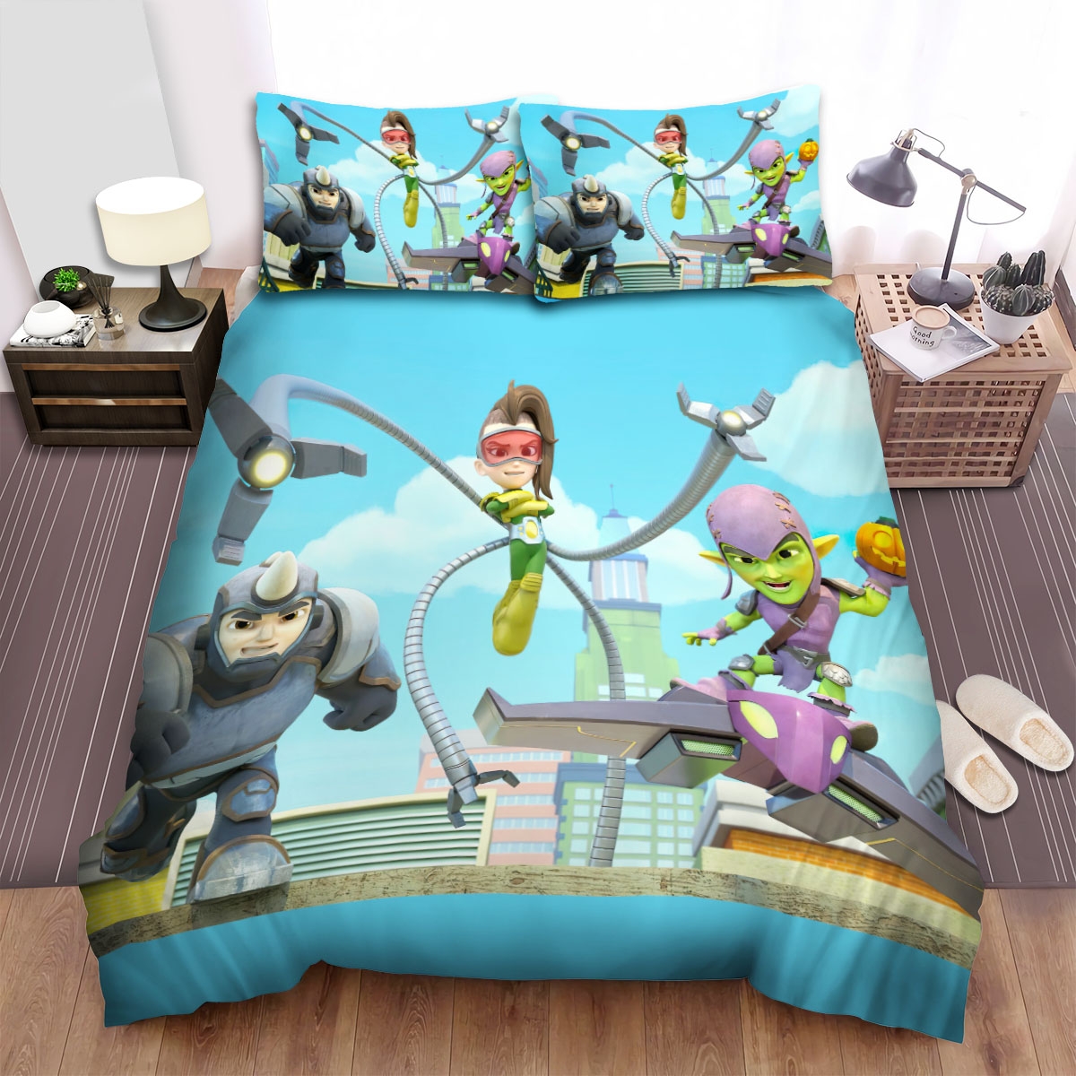 Spidey And His Amazing Friends The Villains Trio Bed Sheets Spread Duvet Cover Bedding Set - Unique Anime Apparel for Fans