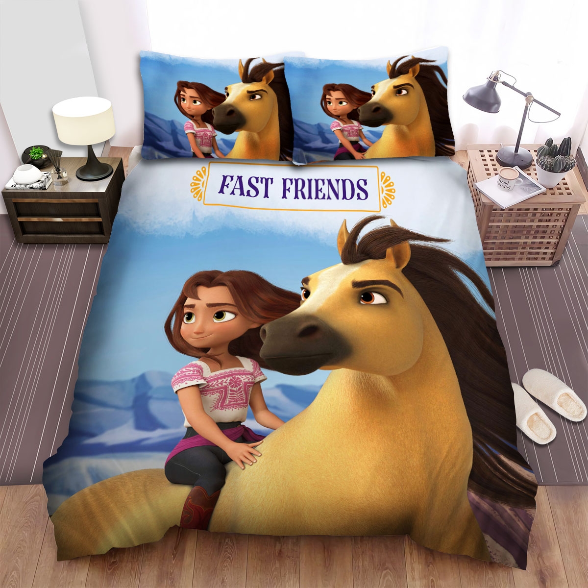 Spirit Untamed (2021) Movie Blue Background Photo Bed Sheets Spread Duvet Cover Bedding Set - Unique Anime Apparel for Fans