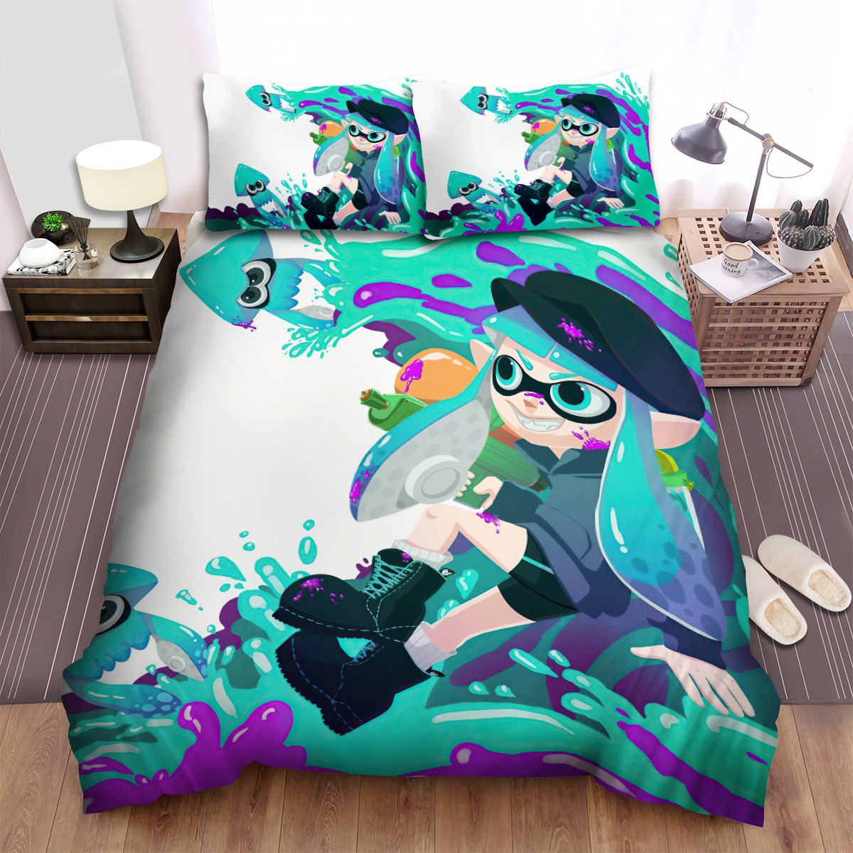 Splatoon - Agent 3 And Turquoise Squids Bed Sheets Spread Duvet Cover Bedding Set - Unique Anime Apparel for Fans