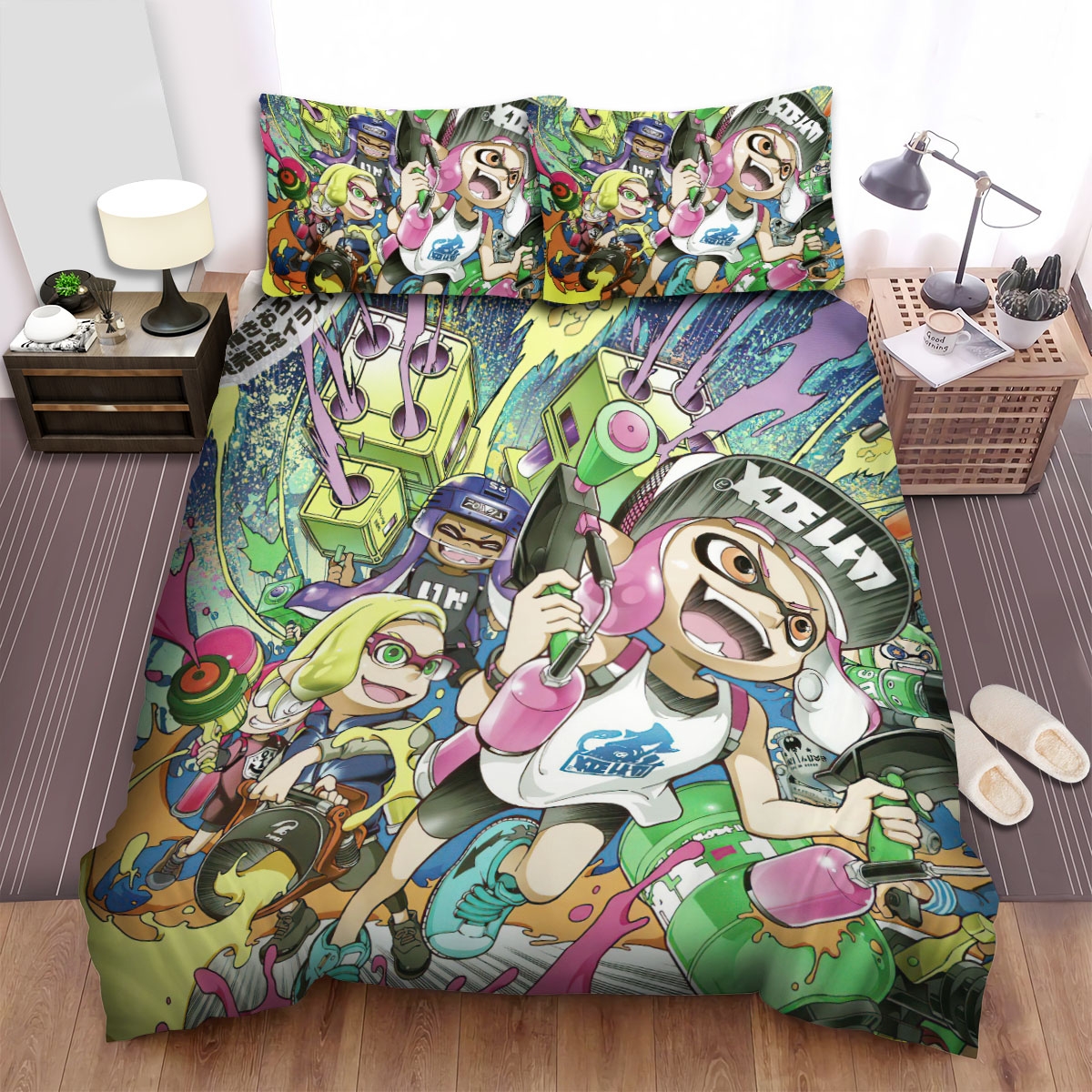 Splatoon - The Characters Running Bed Sheets Spread Duvet Cover Bedding Set - Unique Anime Apparel for Fans