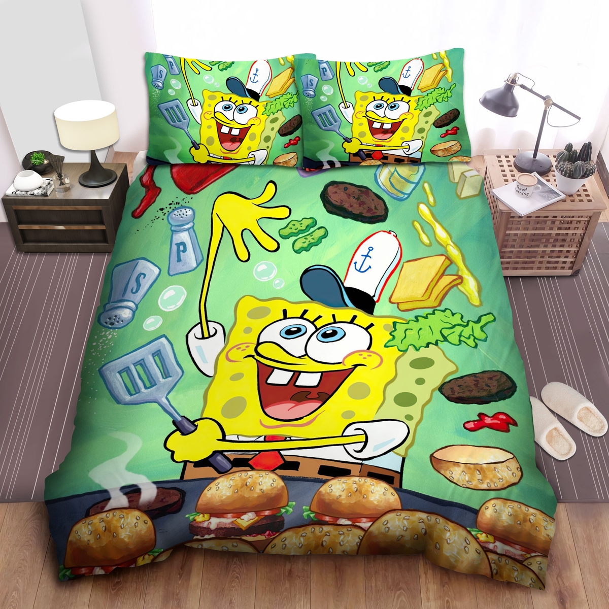 Spongebob Squarepants Spongebob Working Bed Sheets Spread Duvet Cover Bedding Set - Unique Anime Apparel for Fans