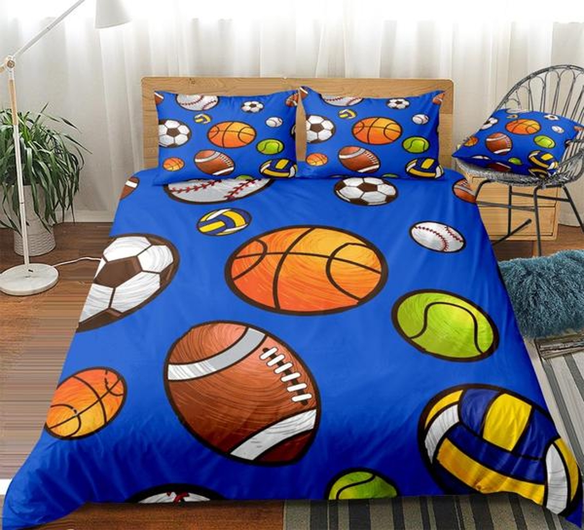 Sport Balls Football Basketball Rugby Bed Sheets Spread Duvet Cover Bedding Set - Unique Anime Apparel for Fans
