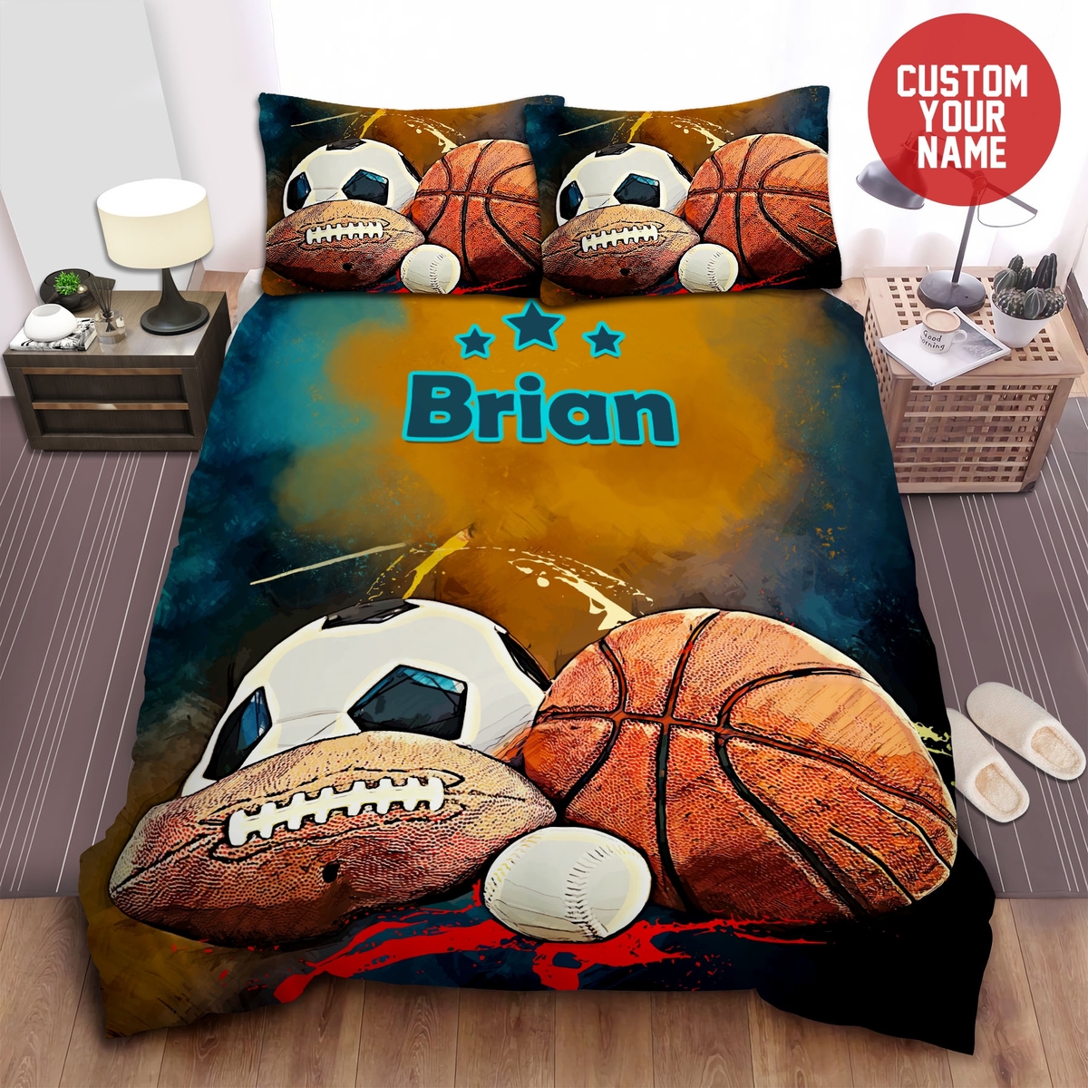 Sport Balls Soccer Football Baseball Softball Custom Name Duvet Cover Bedding Set - Unique Anime Apparel for Fans