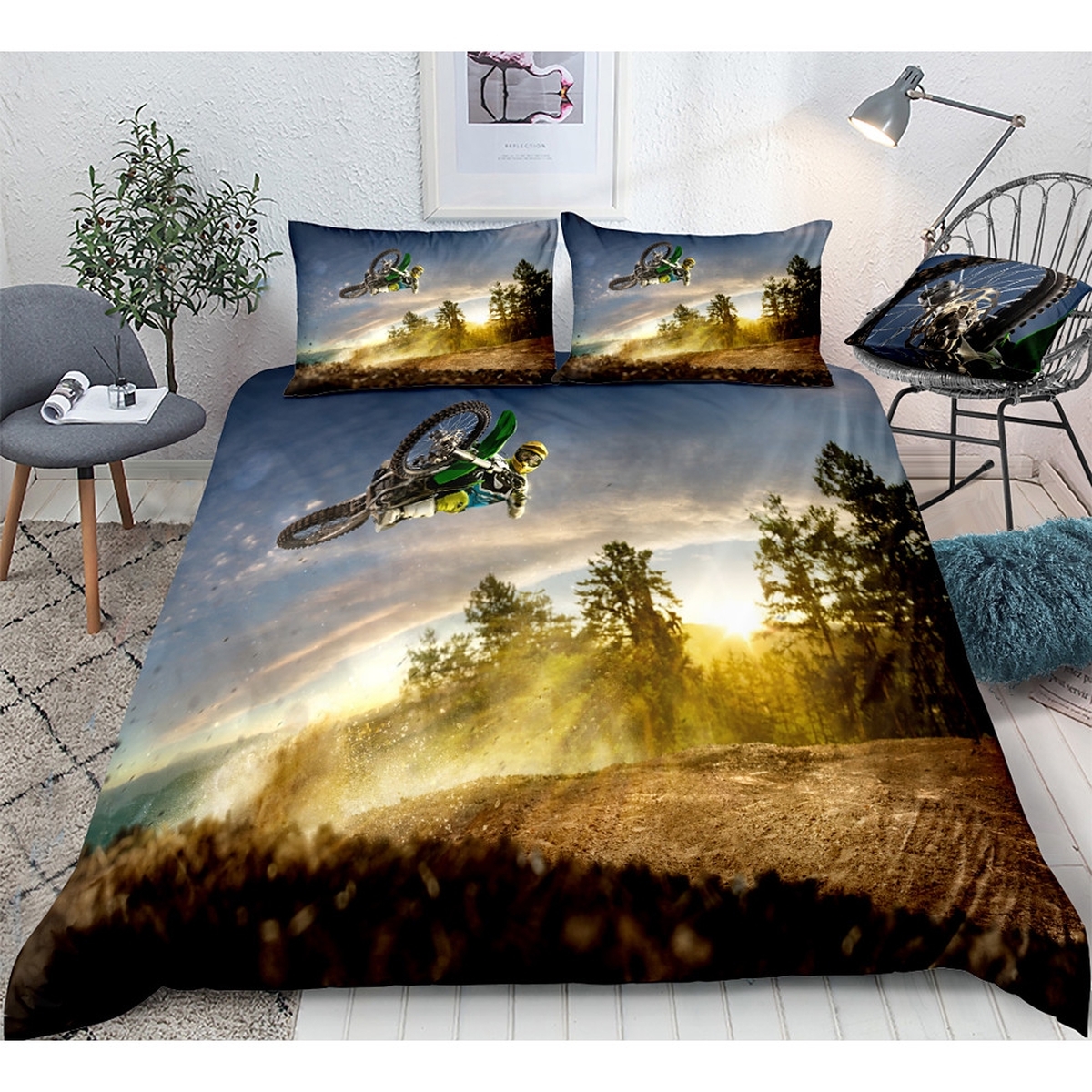 Sports Series Motorcycle Bedding Set Bed Sheets Spread Duvet Cover Bedding Set - Unique Anime Apparel for Fans