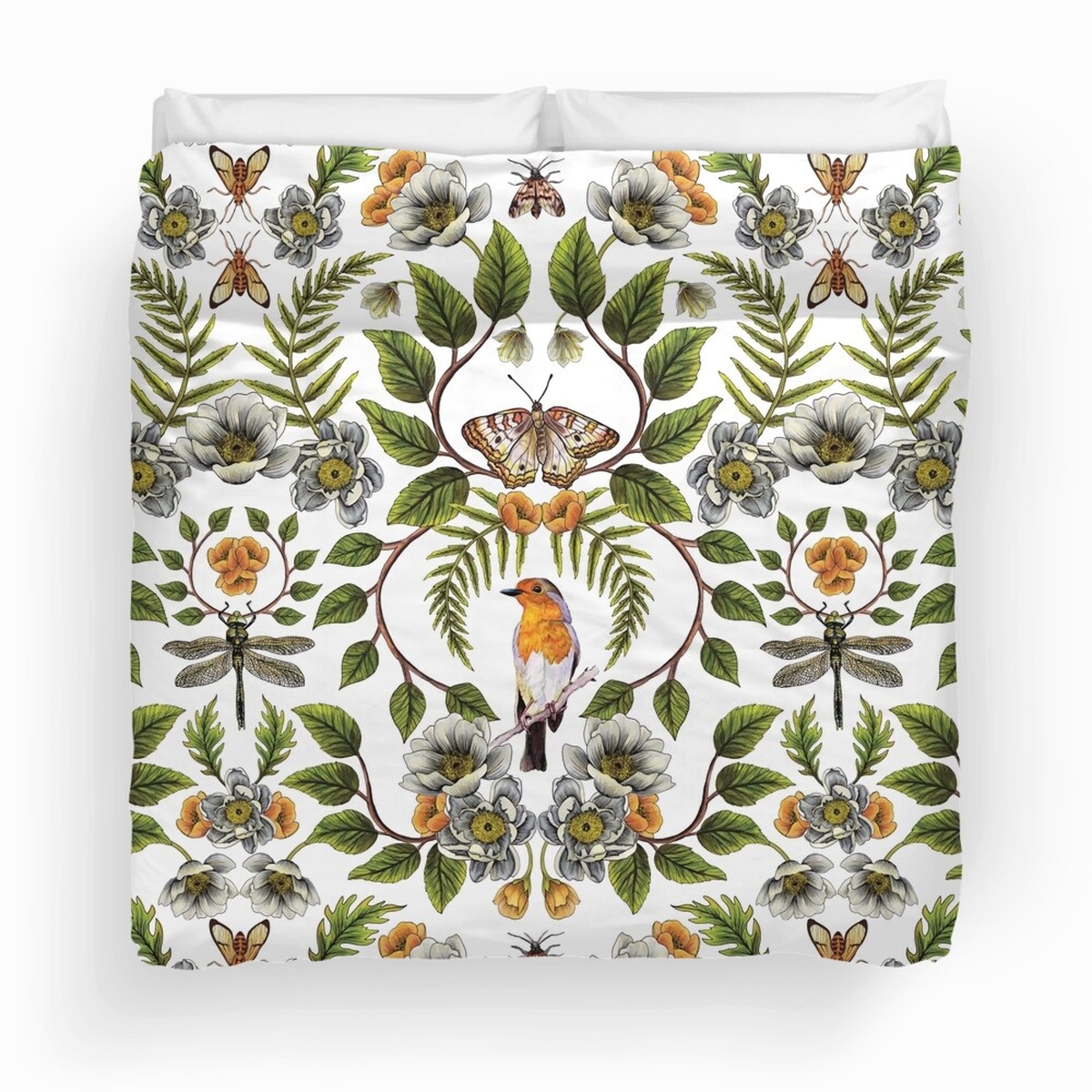 Spring Reflection Botanical Pattern With Insetcs Bedding Set - Unique Anime Apparel for Fans