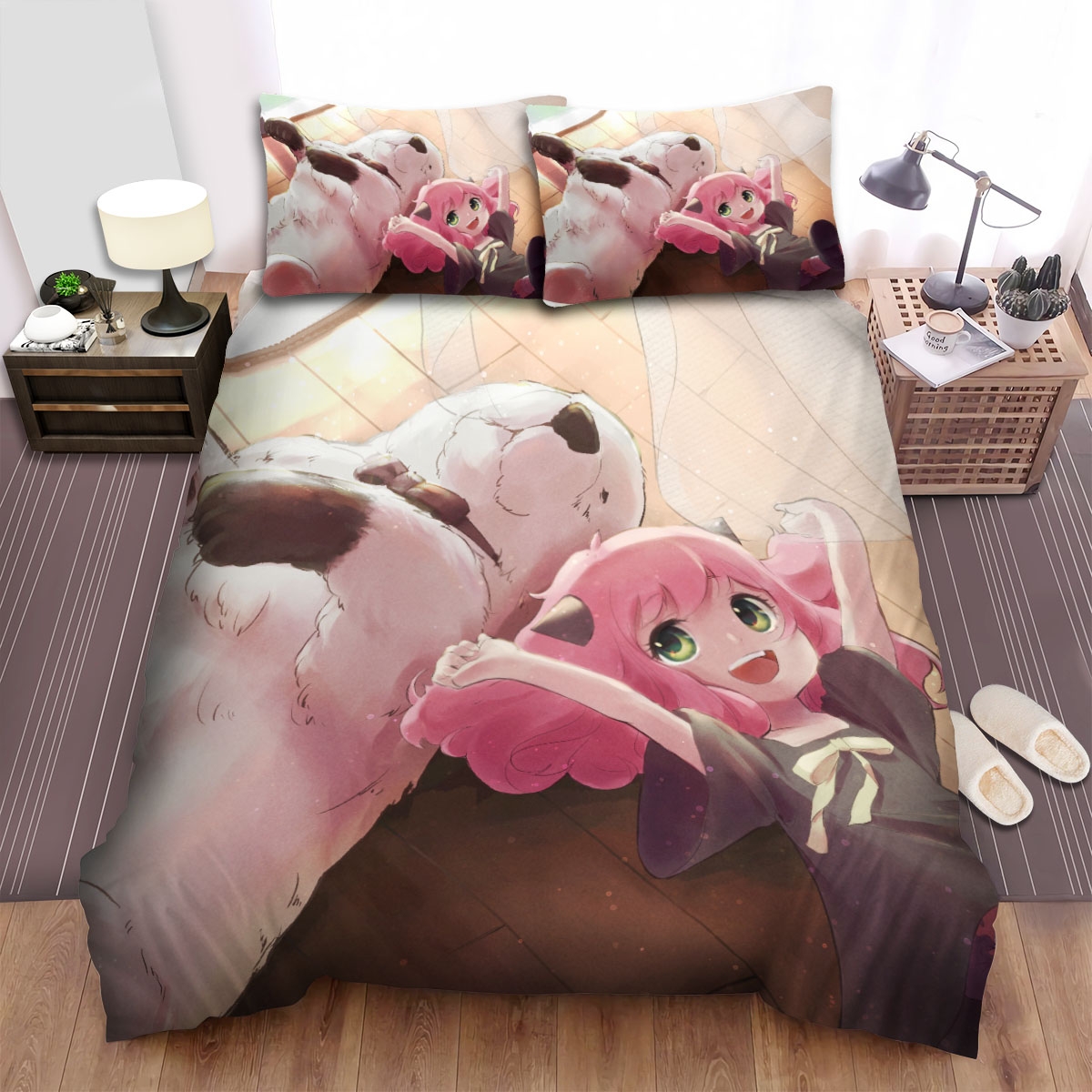 Spy X Family Anya Having Good Time With Bond Bed Sheets Spread Duvet Cover Bedding Set - Unique Anime Apparel for Fans