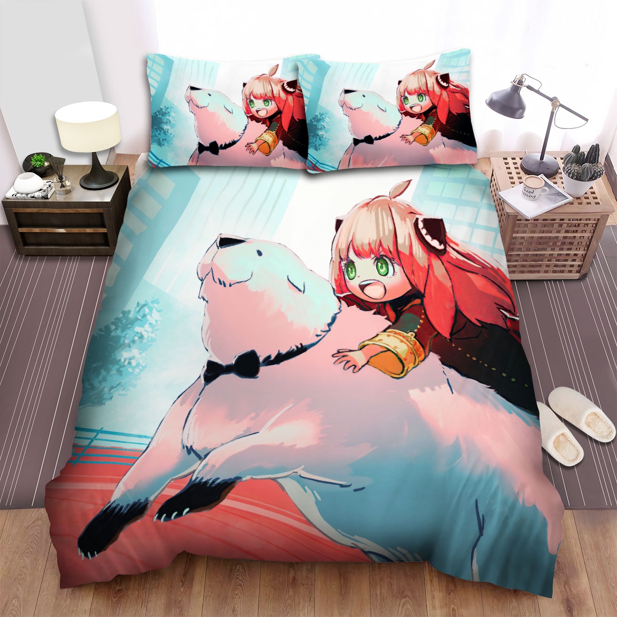 Spy X Family Anya Riding Bond Artwork Bed Sheets Spread Duvet Cover Bedding Set - Unique Anime Apparel for Fans