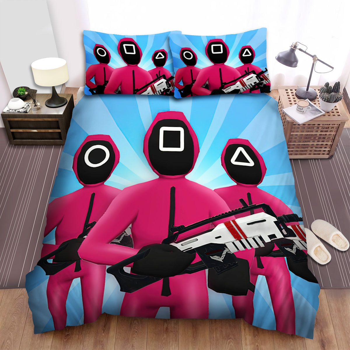Squid Game (2021) Movie Three Boy Guards Bed Sheets Spread Duvet Cover Bedding Set - Unique Anime Apparel for Fans