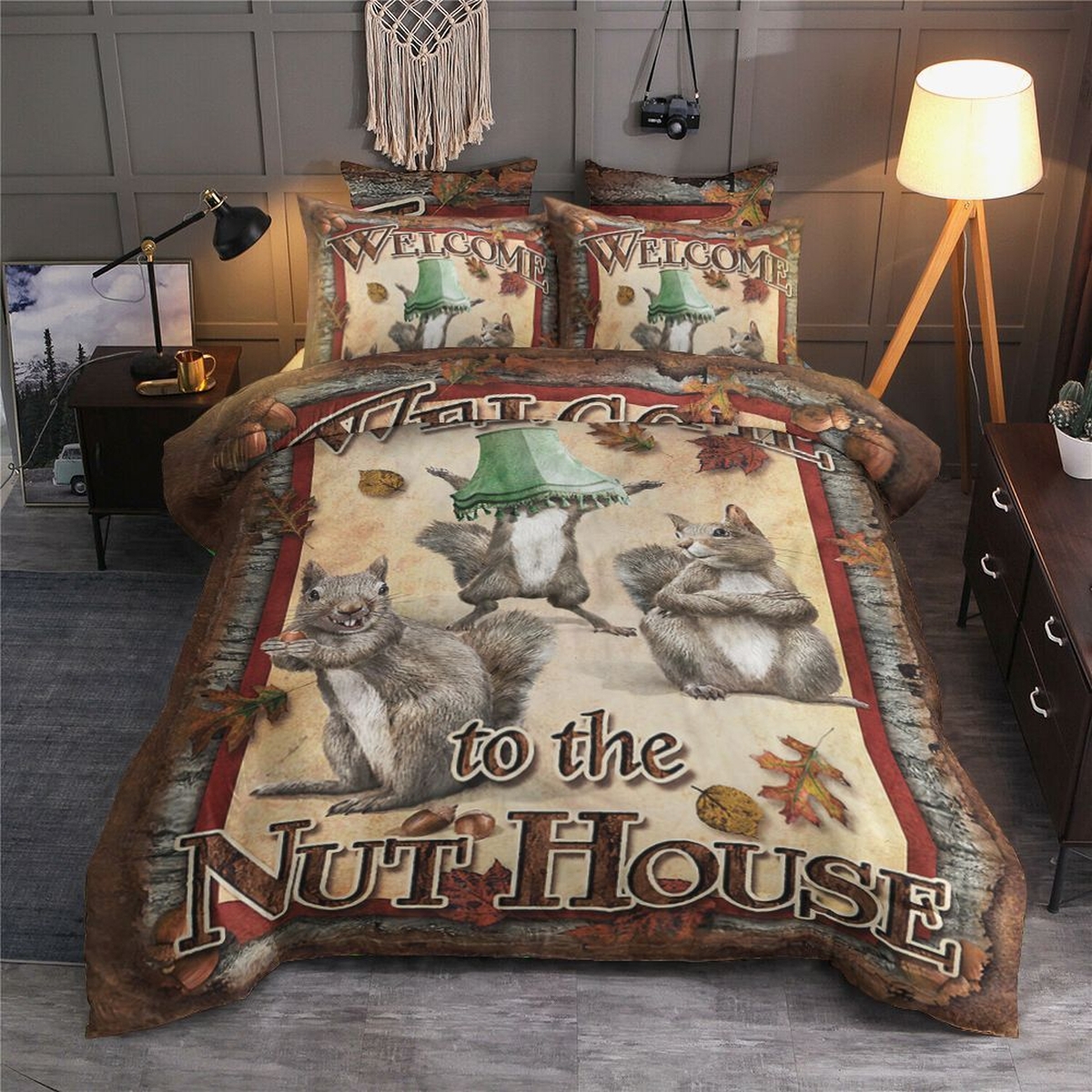 Squirrel Welcome To The Nut House Bed Sheets Spread Duvet Cover Bedding Set Perfect Gifts For Squirrel Lover Gifts For Birthday Christmas Thanksgiving - Unique Anime Apparel for Fans