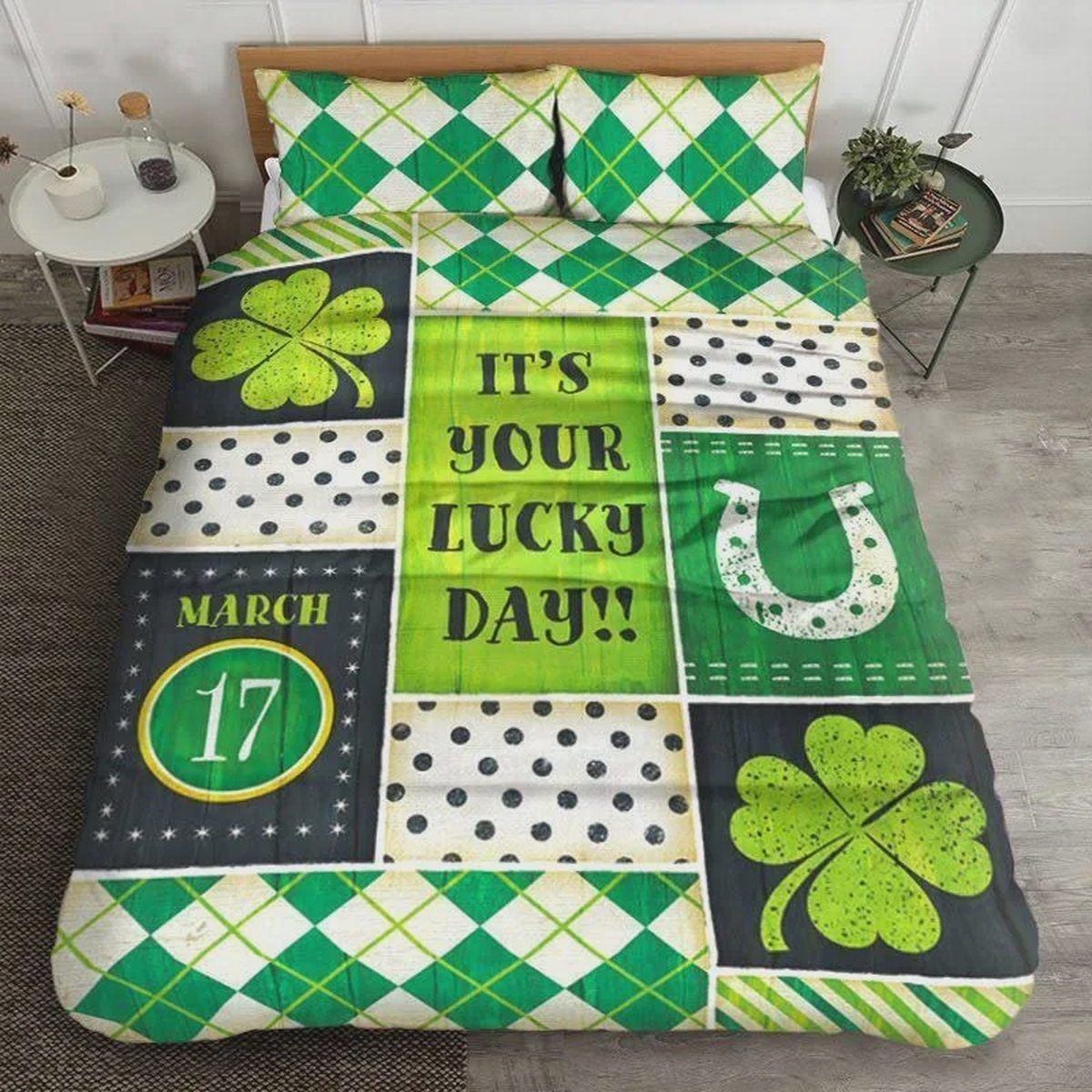 St Patrick's Day It's Your Lucky Day Bed Sheets Spread Comforter Duvet Cover Bedding Set - Unique Anime Apparel for Fans