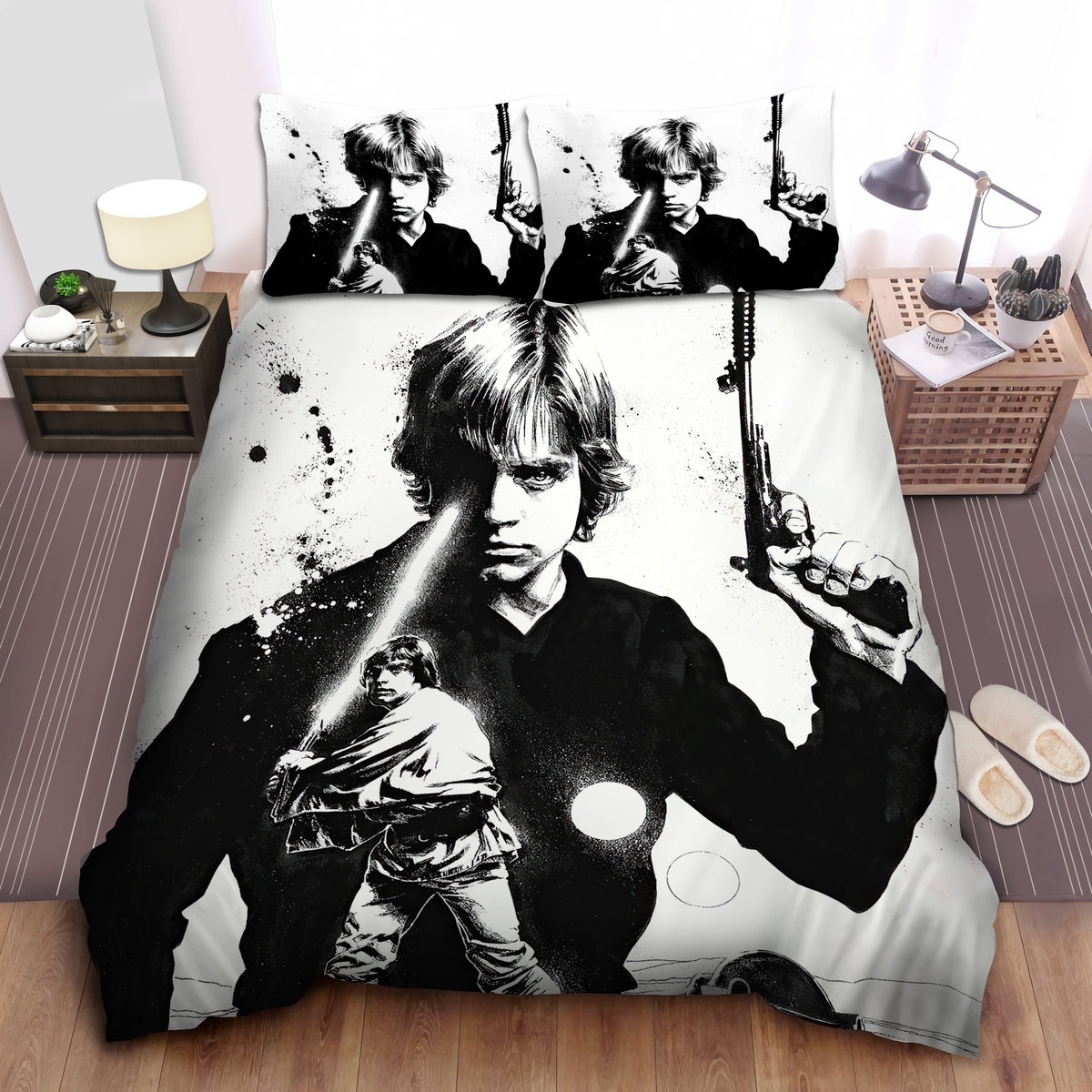 Star Wars Black & White Luke Skywalker Art Bed Sheets Spread Duvet Cover Bedding Set - Unique Anime Apparel for Fans
