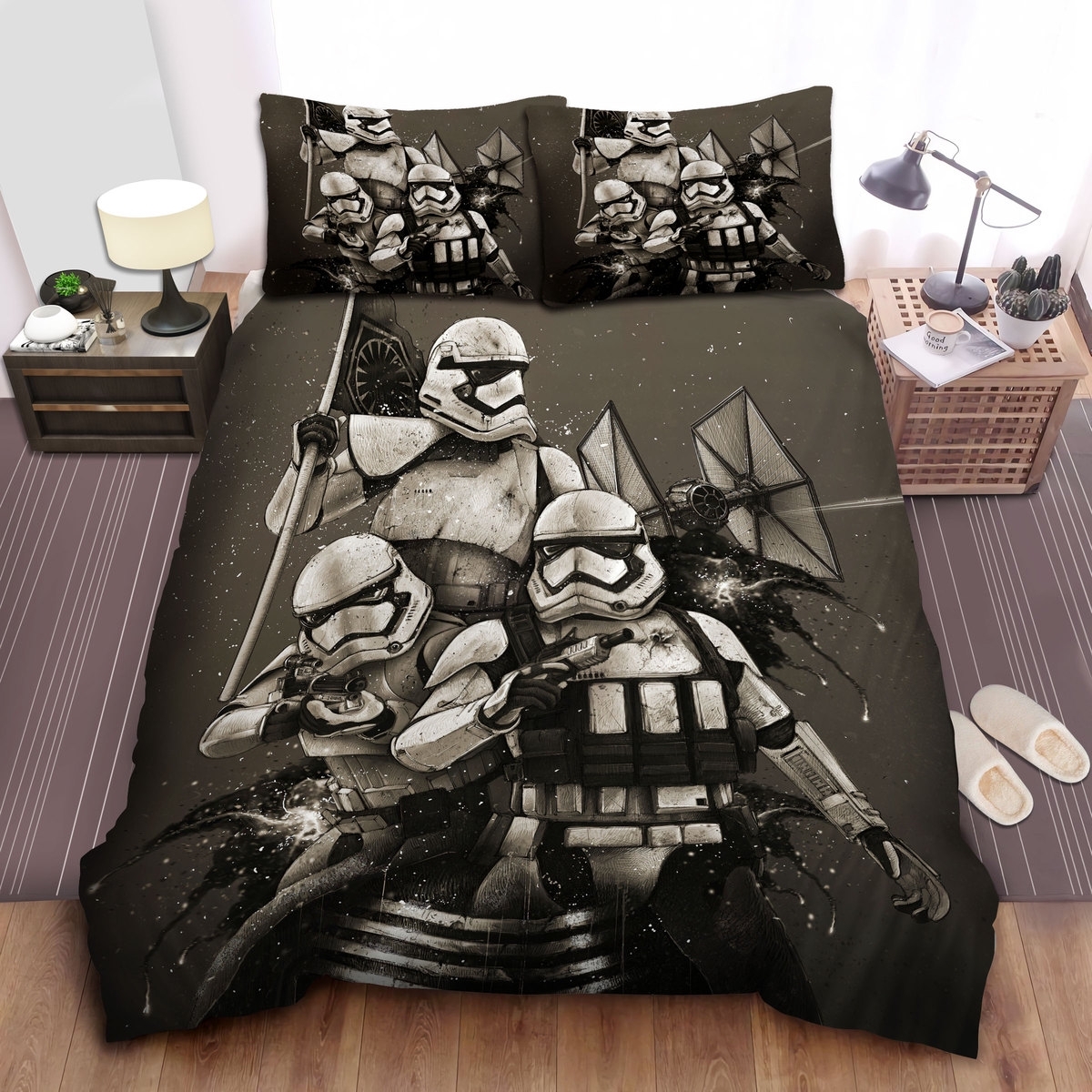 Star Wars Black & White Stormtroopers Artwork Bed Sheets Spread Duvet Cover Bedding Set - Unique Anime Apparel for Fans