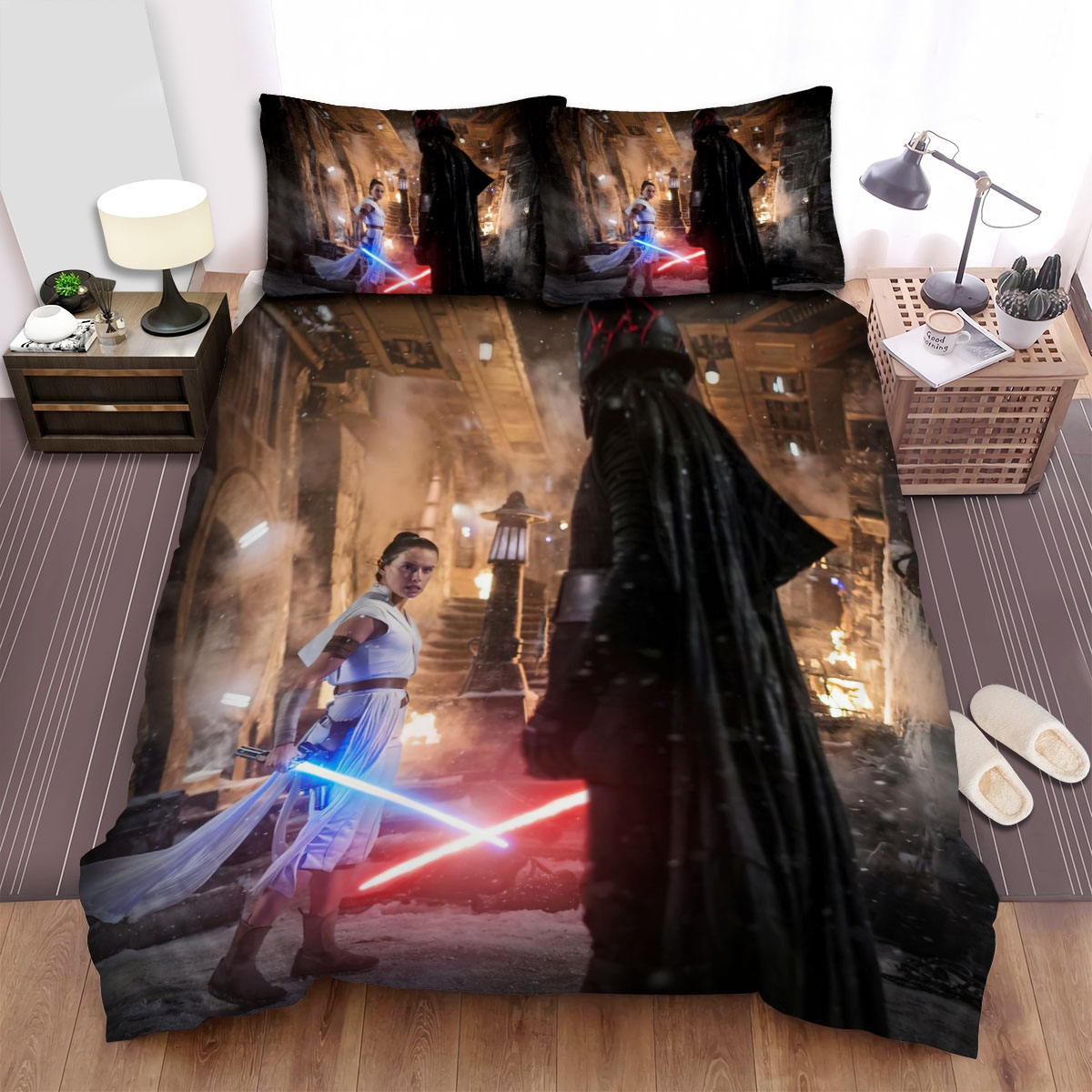 Star Wars Episode Ix - The Rise Of Skywalker The Girl With The Men Fight By Sword Movie Scene Picture Bed Sheets Spread Duvet Cover Bedding Set - Unique Anime Apparel for Fans
