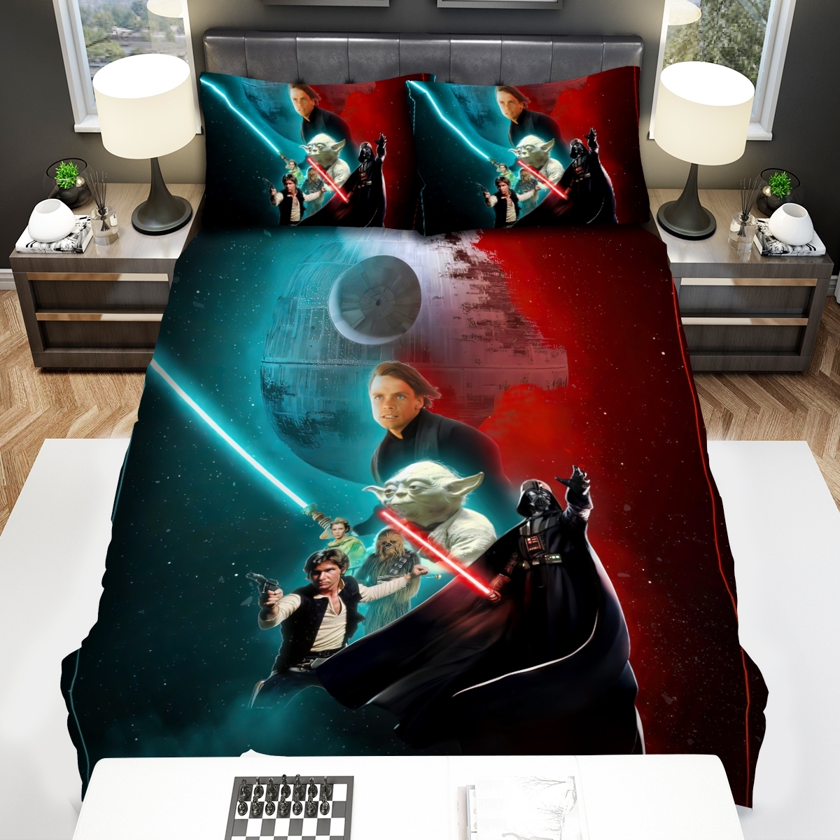 Star Wars Episode Vi - Return Of The Jedi All Main Actors With Light Sword Action Scene Movie Poster Bed Sheets Spread Duvet Cover Bedding Set - Unique Anime Apparel for Fans