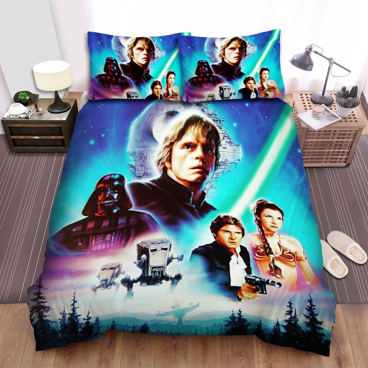 Star Wars Episode Vi - Return Of The Jedi Scene In The Film The Men With Gun Movie Scene Art Picture Bed Sheets Spread Duvet Cover Bedding Set - Unique Anime Apparel for Fans