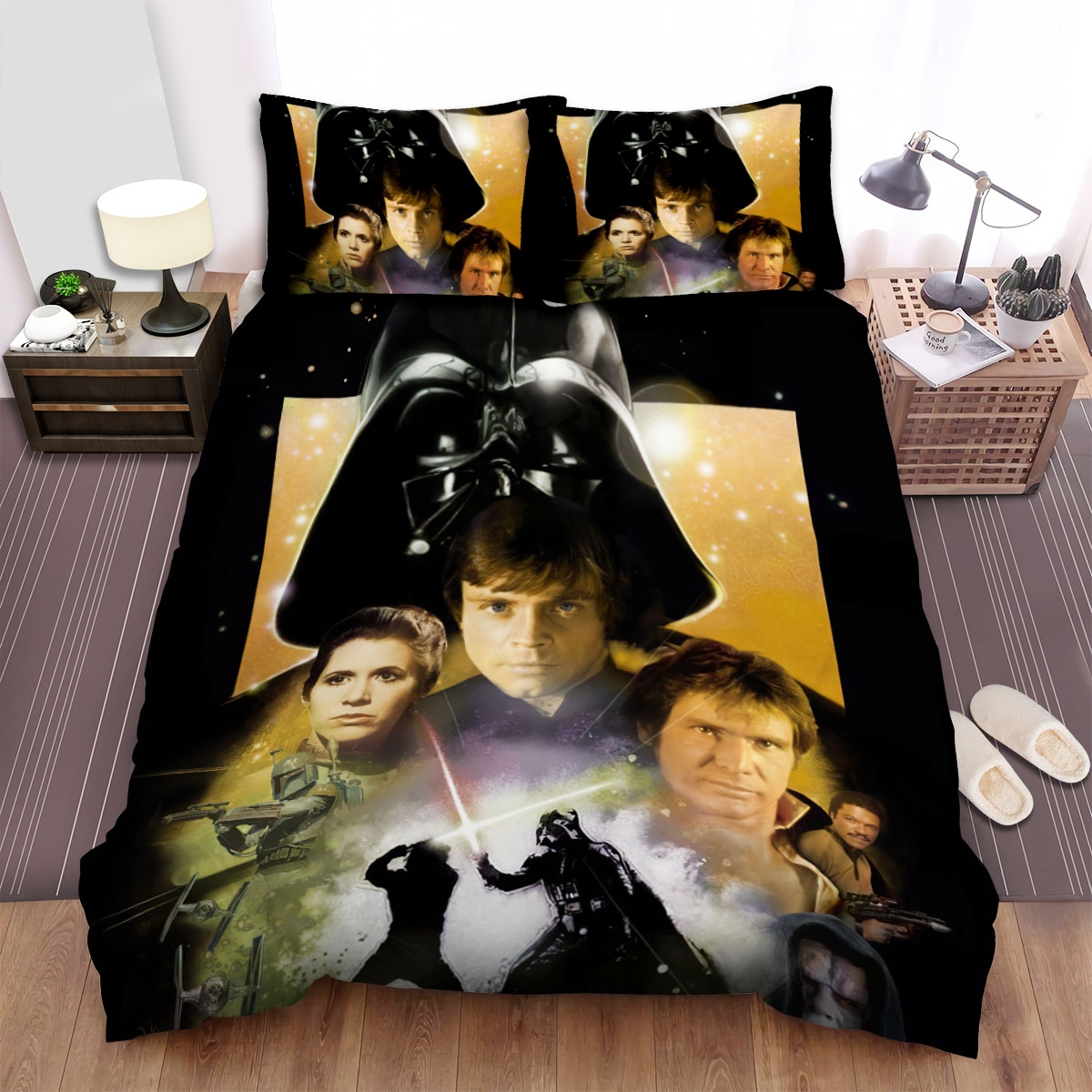 Star Wars Episode Vi - Return Of The Jedi Three Main Actors With Fighting Of Sword Background Movie Poster Bed Sheets Spread Duvet Cover Bedding Set - Unique Anime Apparel for Fans