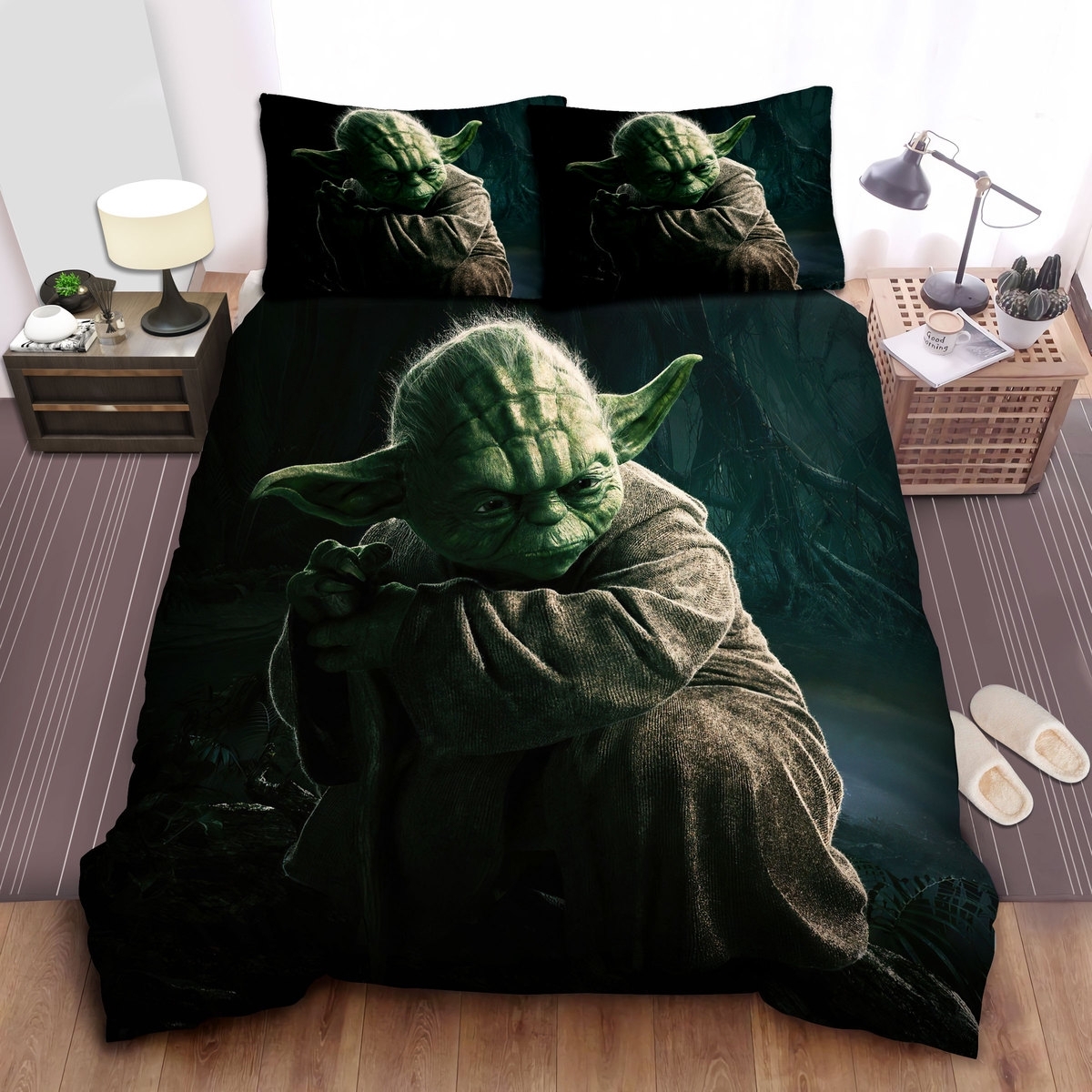 Star Wars Old Master Yoda Digital Illustration Bed Sheets Spread Duvet Cover Bedding Set - Unique Anime Apparel for Fans