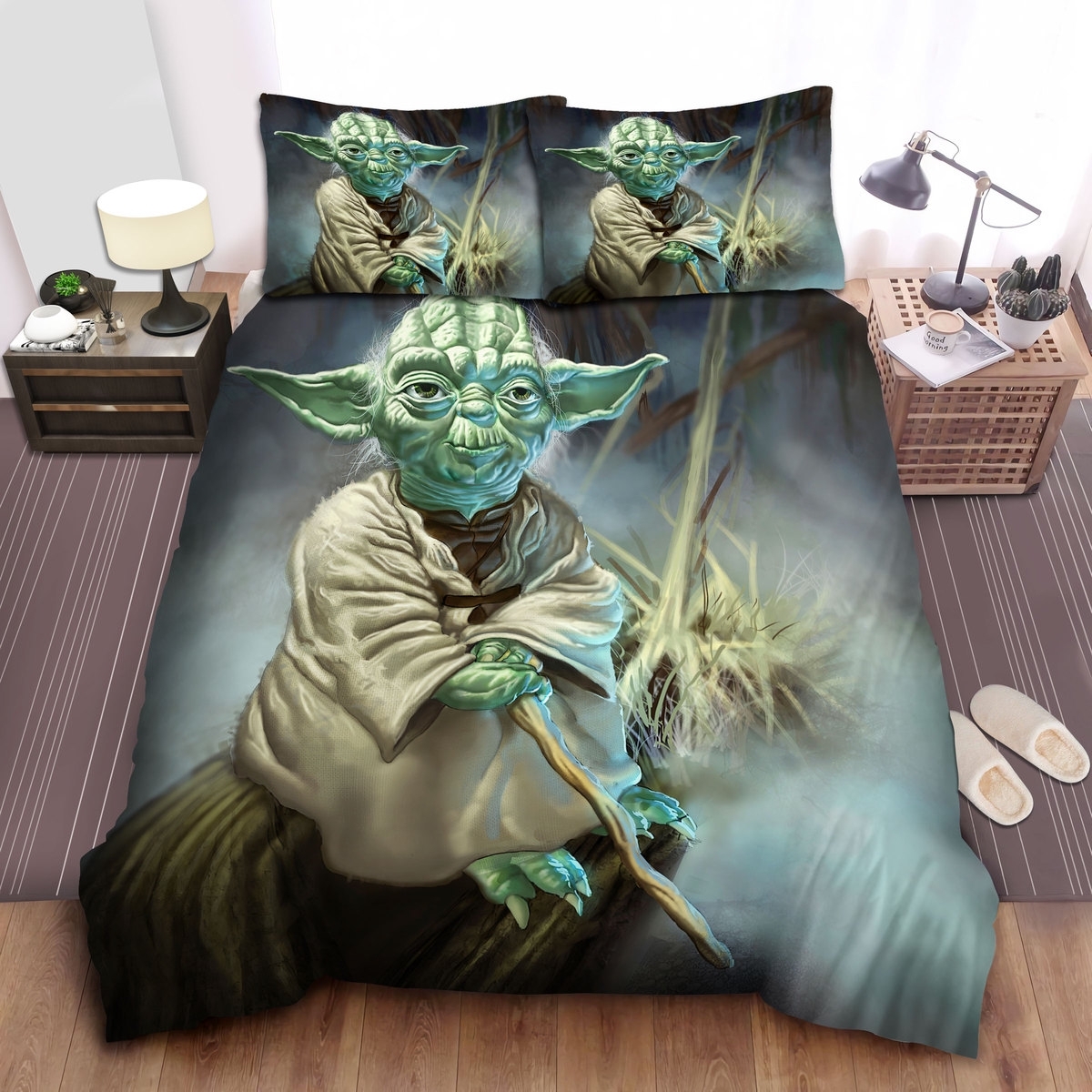 Star Wars Old Master Yoda Digital Painting Bed Sheets Spread Duvet Cover Bedding Set - Unique Anime Apparel for Fans