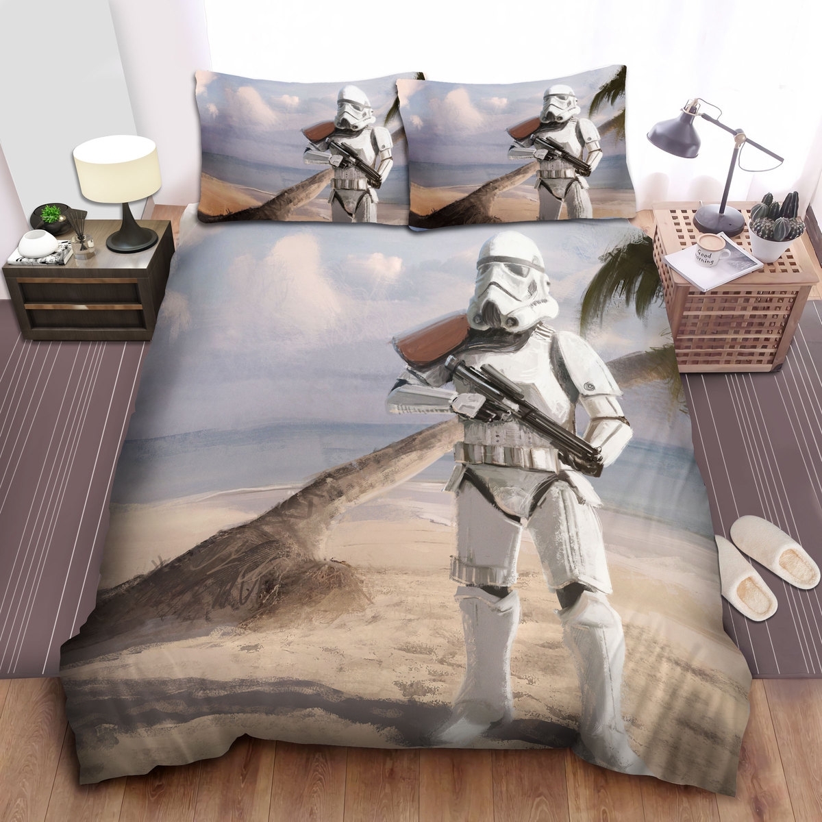 Star Wars Stormtrooper Guard On The Beach Painting Bed Sheets Spread Duvet Cover Bedding Set - Unique Anime Apparel for Fans