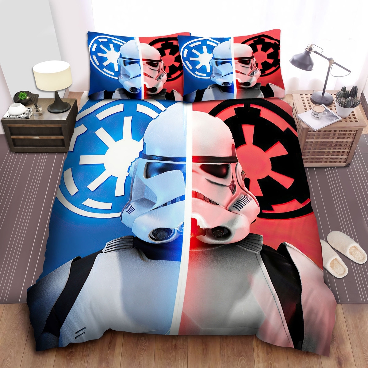 Star Wars Stormtrooper Of Galactic Empire & Galactic Republic Split Face Bed Sheets Spread Duvet Cover Bedding Set - Unique Anime Apparel for Fans