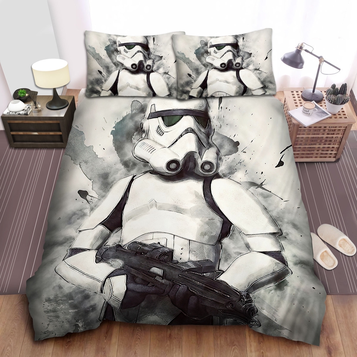 Star Wars Stormtrooper Watercolor Painting Bed Sheets Spread Duvet Cover Bedding Set - Unique Anime Apparel for Fans