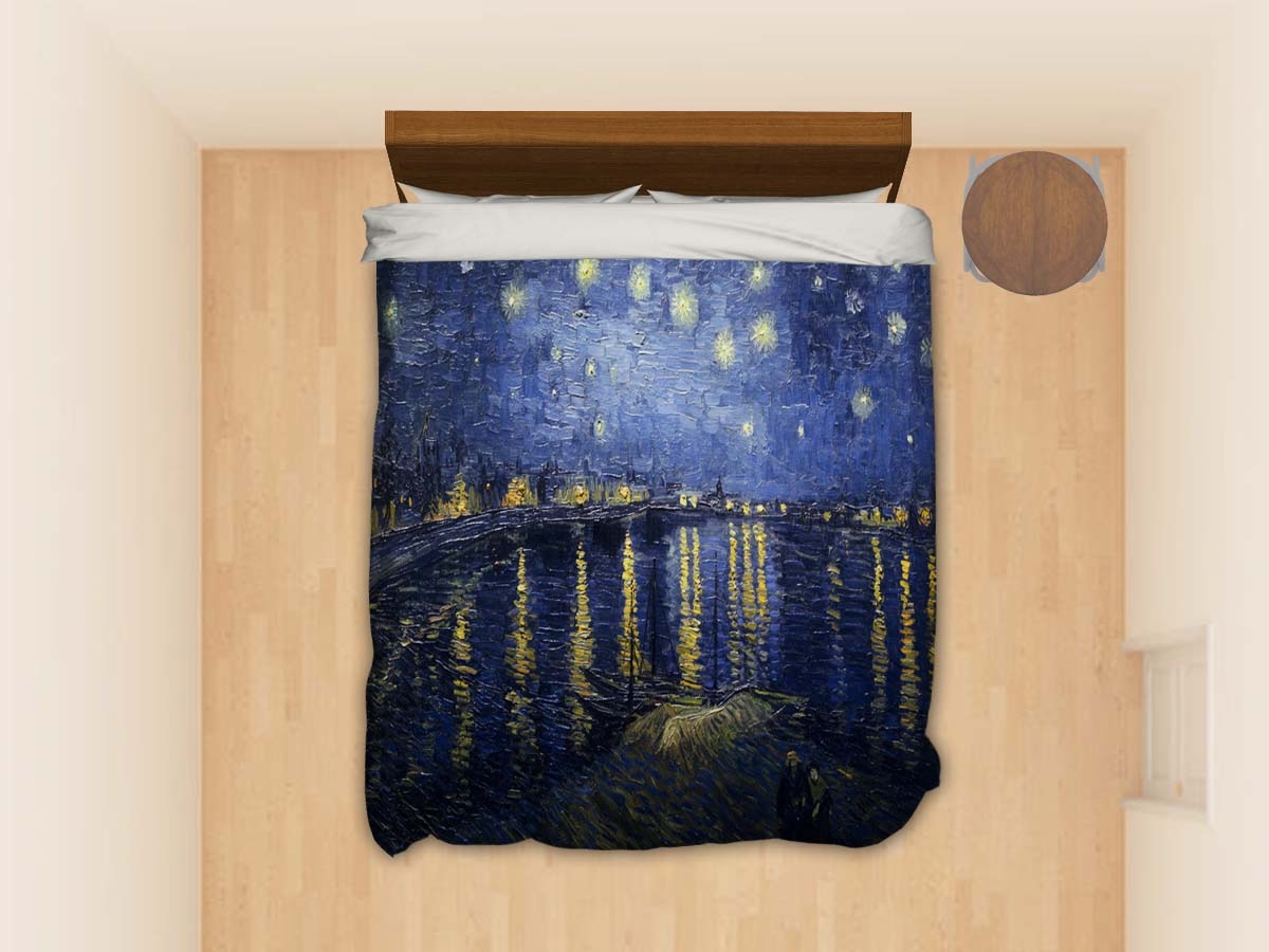 Starry Night Over The Rhone Vincent Van Gogh Bedding Set (Duvet Cover & Pillowcases) - Unique Anime Apparel for Fans
