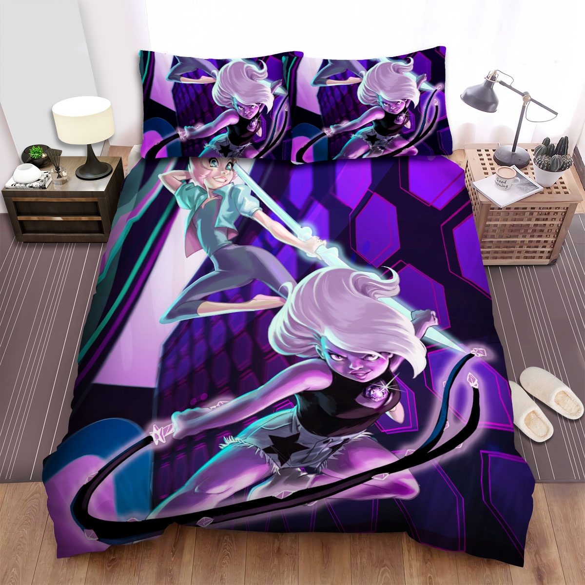 Steven Universe Amethyst And Pearl On Homeworld Bed Sheets Spread Duvet Cover Bedding Set - Unique Anime Apparel for Fans