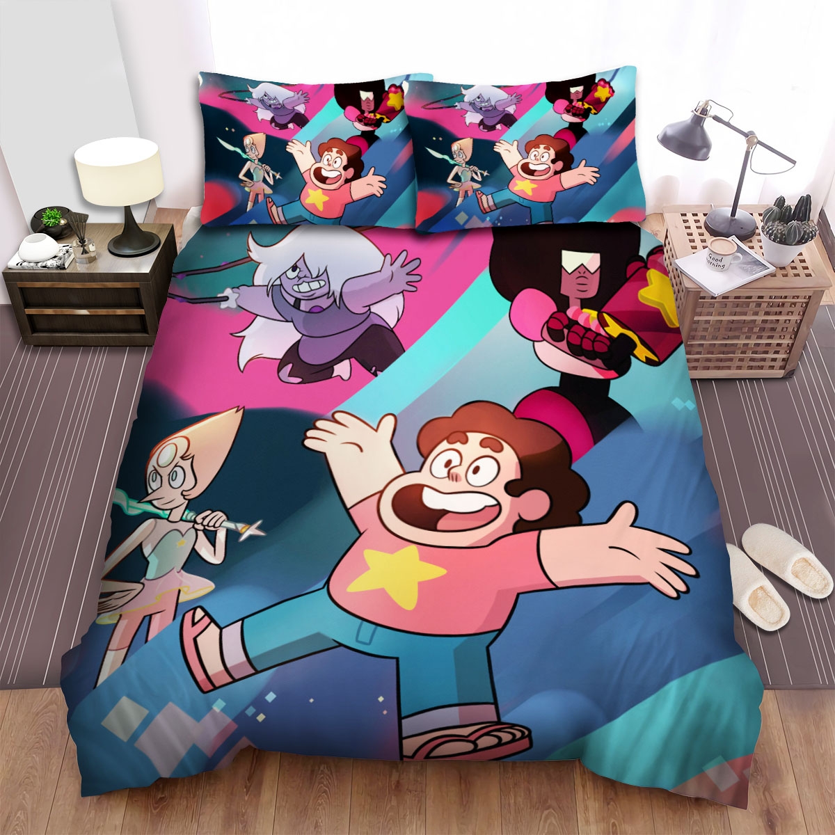 Steven Universe With The Crystal Gems Digital Art Bed Sheets Spread Duvet Cover Bedding Set - Unique Anime Apparel for Fans