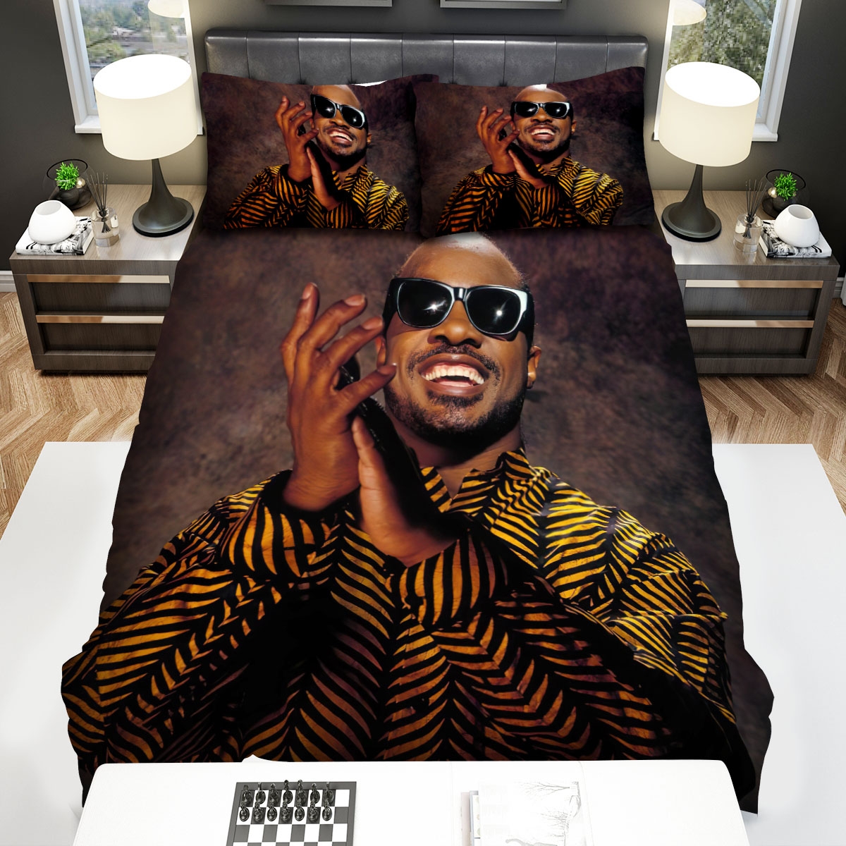 Stevie Wonder Clapping & Smiling Bed Sheets Spread Duvet Cover Bedding Set - Unique Anime Apparel for Fans
