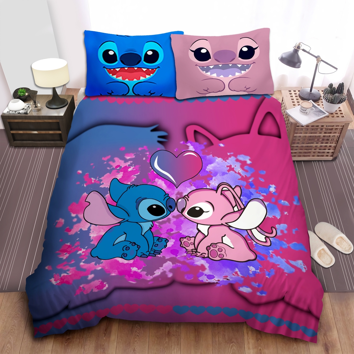 Stitch And Angel Bed Sheets Bedspread Duvet Cover Bedding Set - Unique Anime Apparel for Fans