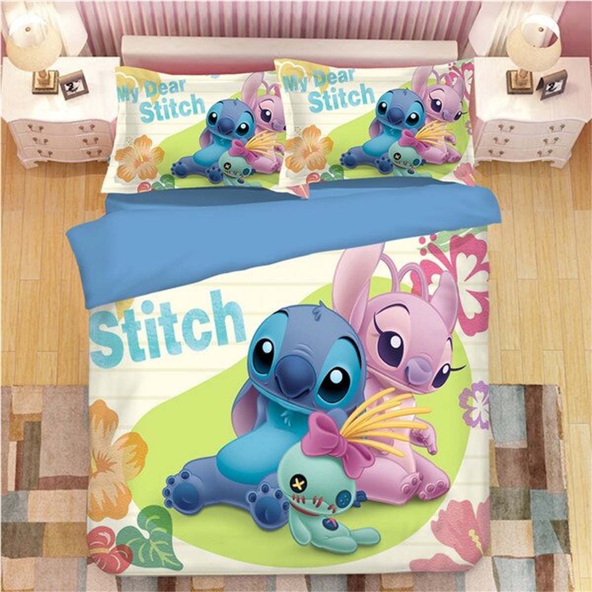 Stitch-Cartoon-Bedding-Set-7 (Duvet Cover & Pillow Cases) - Unique Anime Apparel for Fans