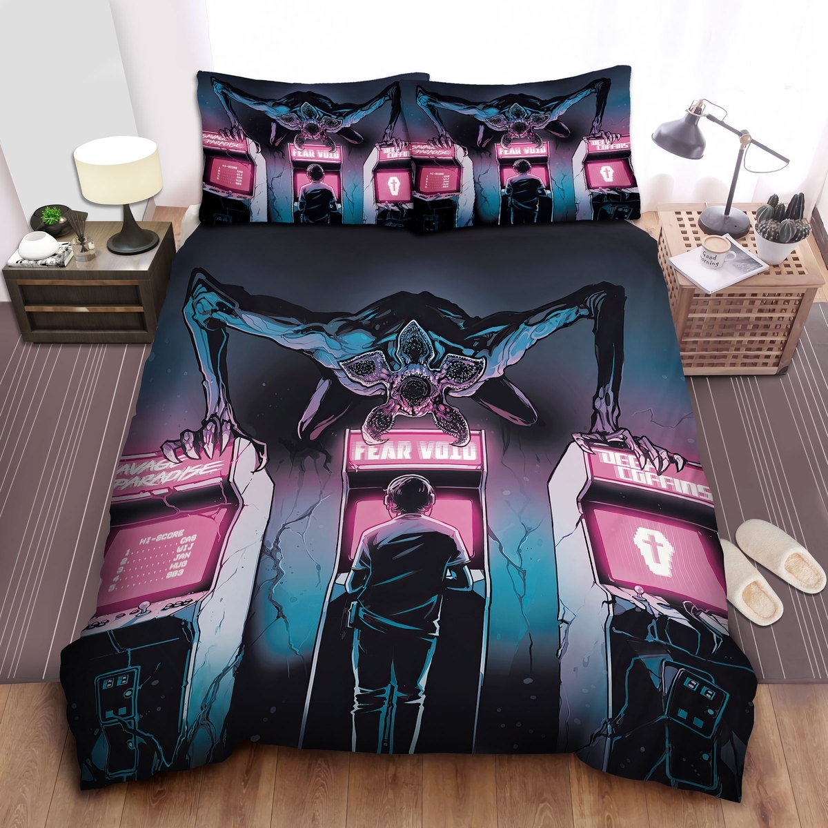 Stranger Things Fear The Void Demogorgon Bed Sheets Spread Duvet Cover Bedding Set - Unique Anime Apparel for Fans