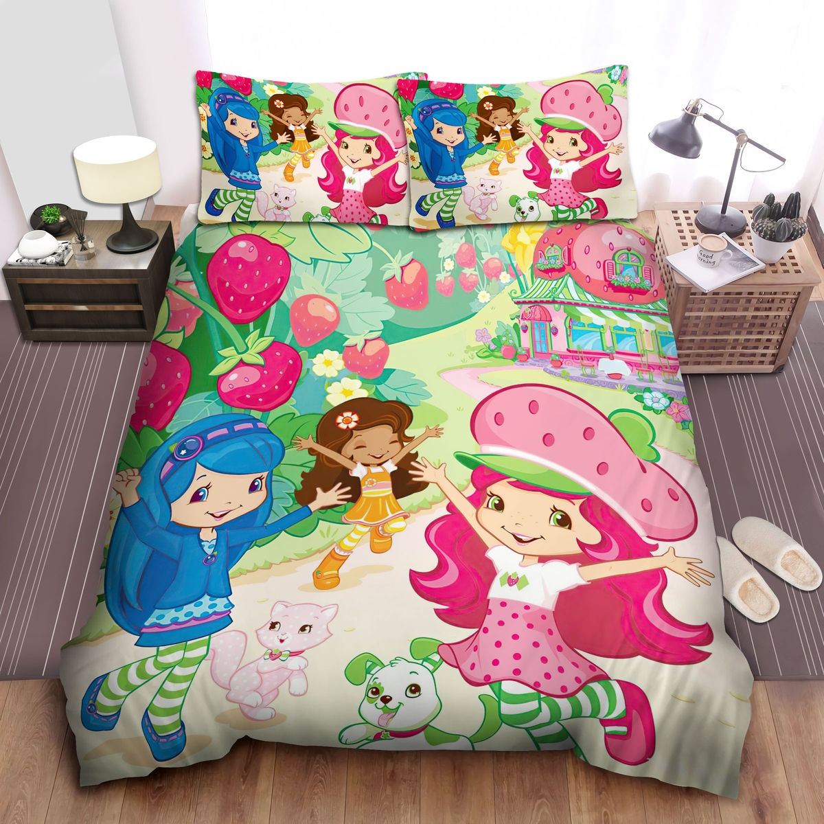 Strawberry Shortcake And Friends In Strawberry Farm Bed Sheets Spread Duvet Cover Bedding Set - Unique Anime Apparel for Fans
