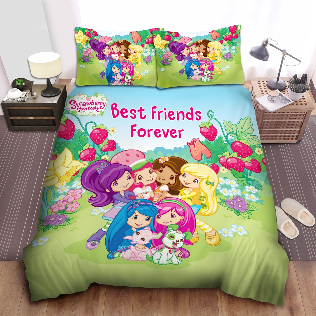 Strawberry Shortcake And Her Best Friends Forever Bed Sheets Spread Duvet Cover Bedding Set - Unique Anime Apparel for Fans