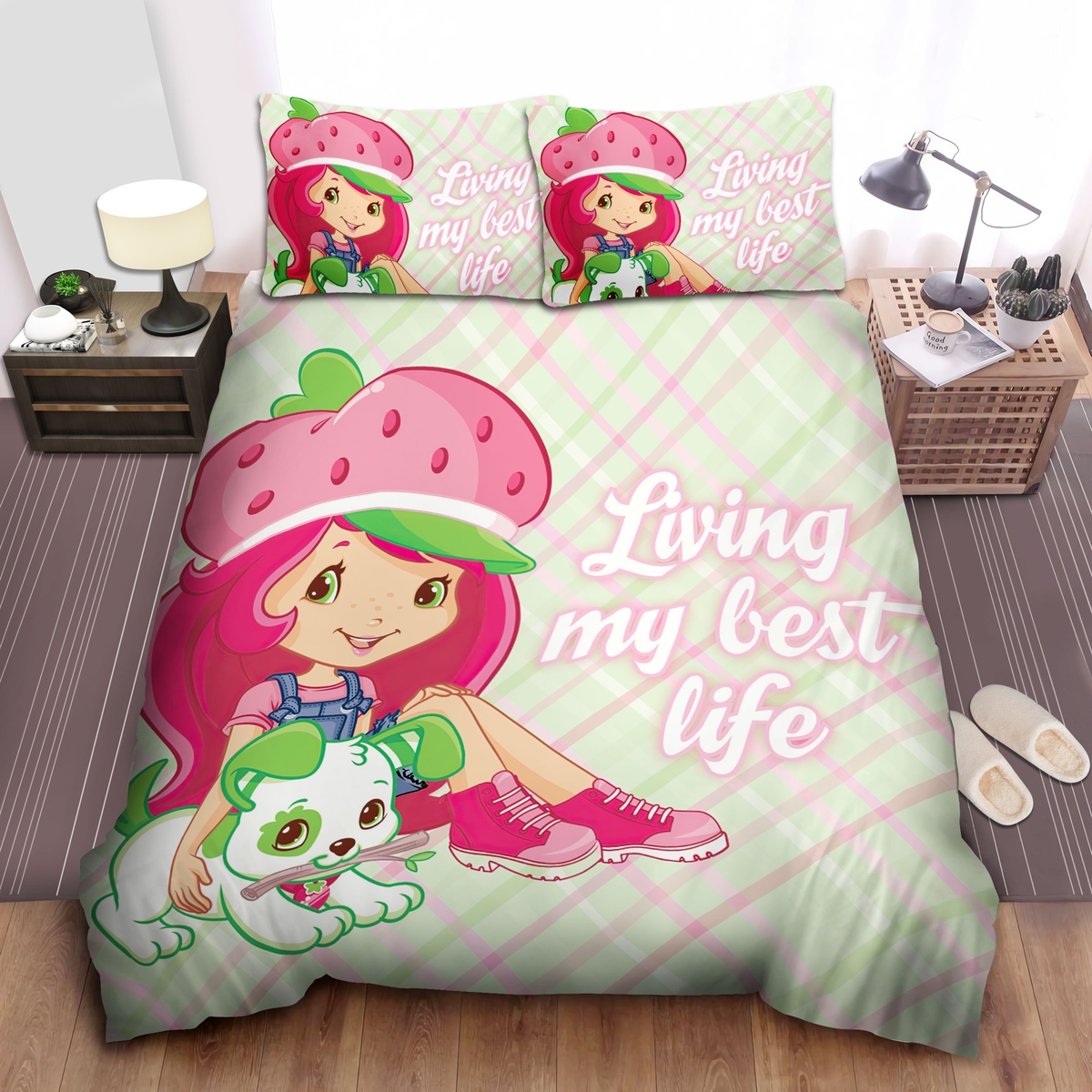 Strawberry Shortcake Living My Best Life Bed Sheets Spread Duvet Cover Bedding Set - Unique Anime Apparel for Fans
