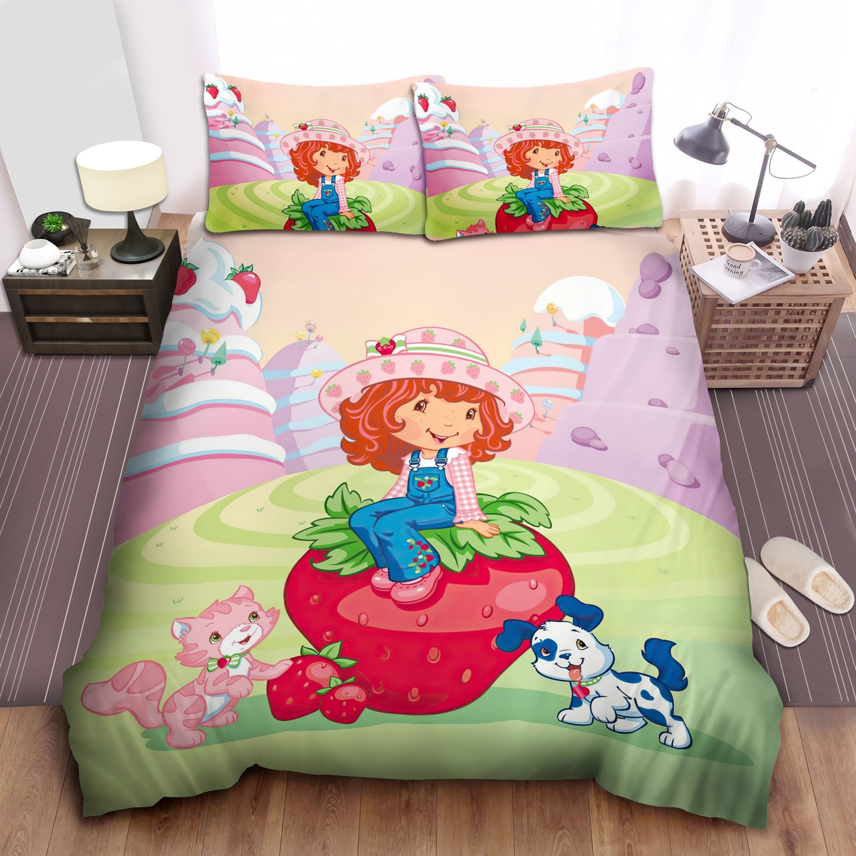 Strawberry Shortcake With Pupcake And Custard Bed Sheets Spread Duvet Cover Bedding Set - Unique Anime Apparel for Fans
