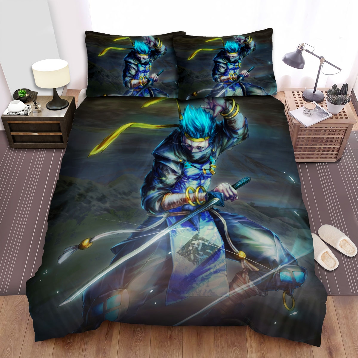 Streamer Ninja With A Katana Epic Artwork Bed Sheets Spread Duvet Cover Bedding Set - Unique Anime Apparel for Fans