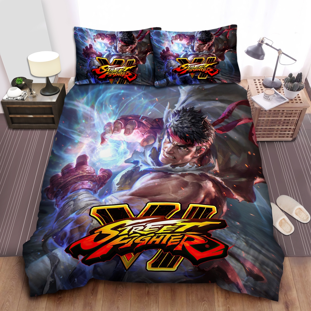 Street Fighter Ryu And Logo Bed Sheets Spread Duvet Cover Bedding Set - Unique Anime Apparel for Fans